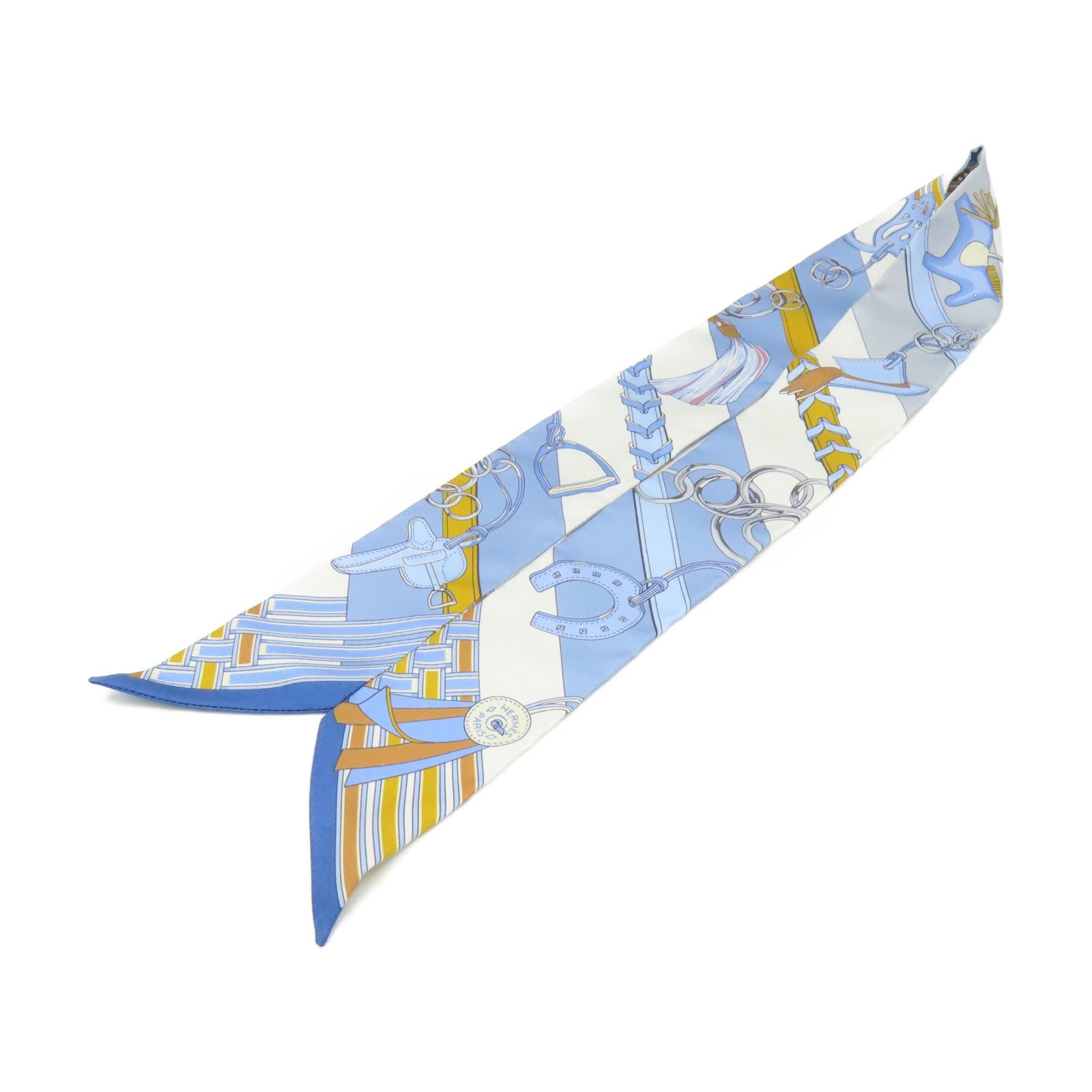 HERMES 絲質Twilly Scarf絲巾淺藍色/啡色/彩色