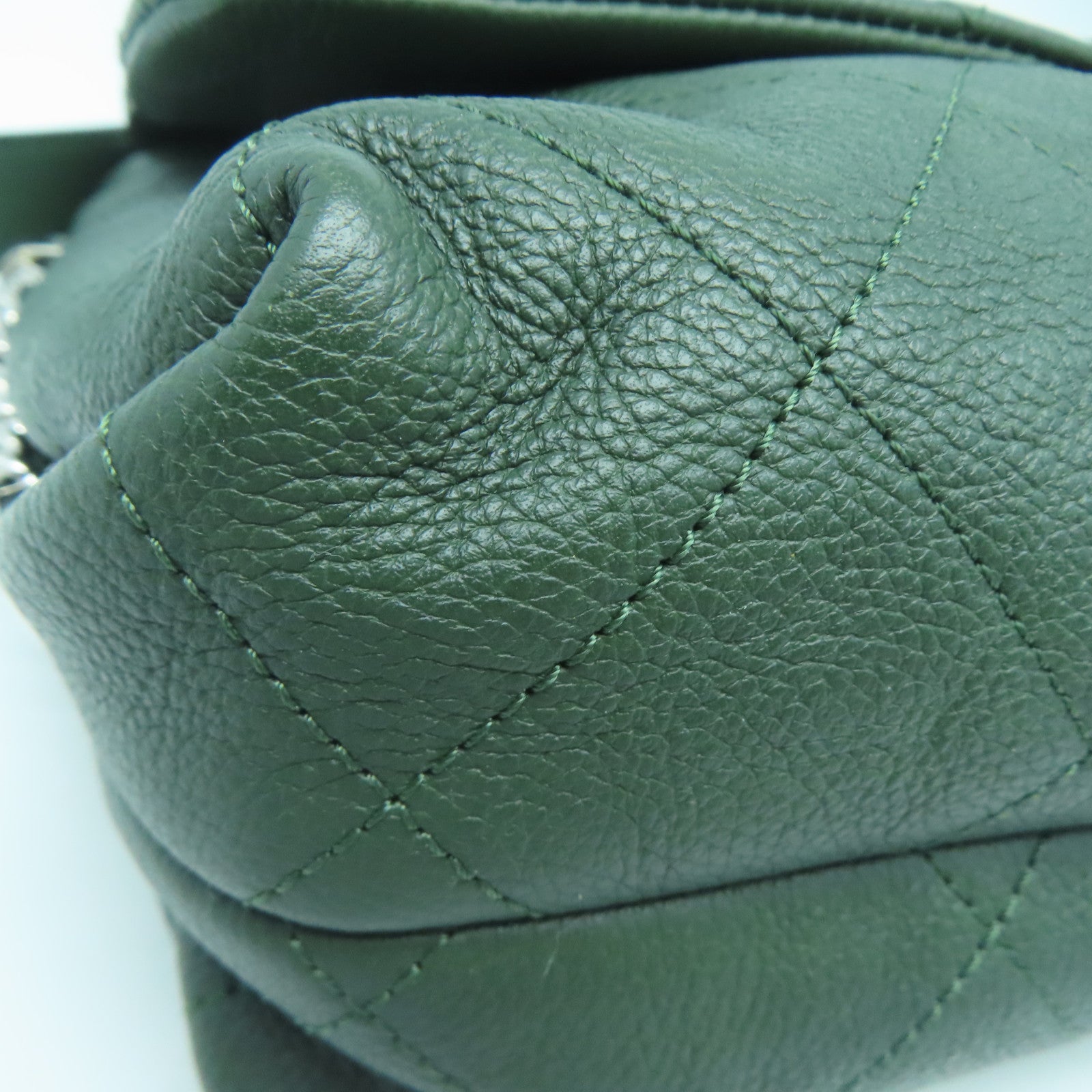 CHANEL 菱格牛皮皮革Shoulder Bag银扣肩背袋绿色