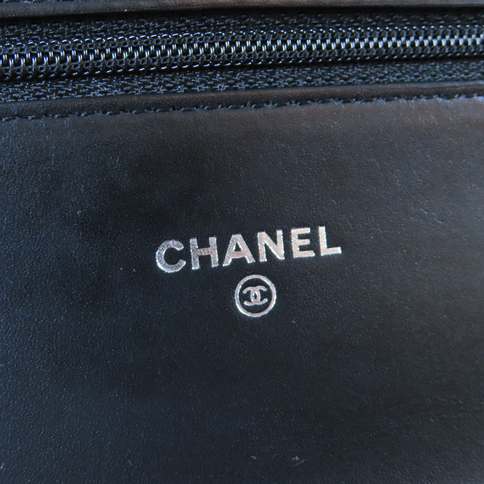 CHANEL 菱格漆皮皮革Wallet On Chain銀扣鏈帶肩背袋黑色