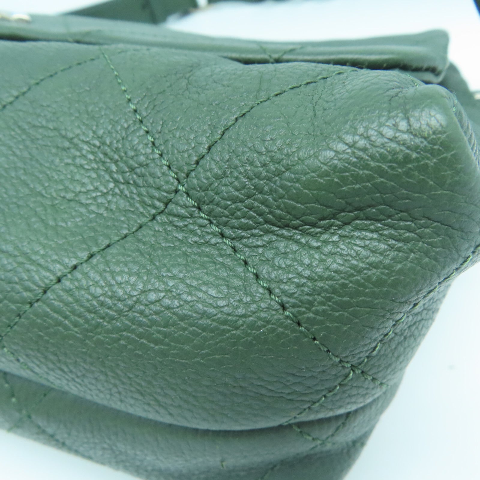 CHANEL 菱格牛皮皮革Shoulder Bag银扣肩背袋绿色