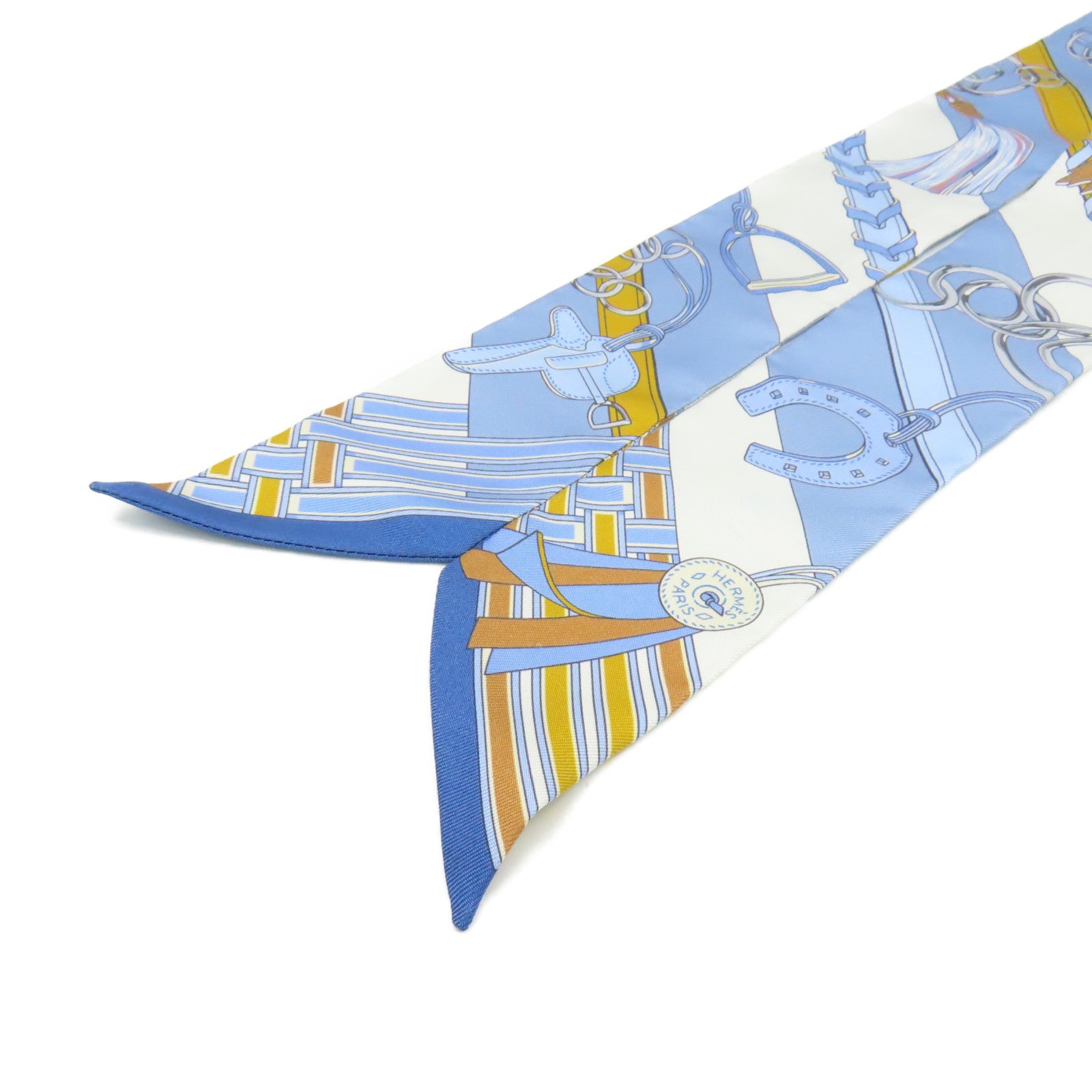 HERMES 絲質Twilly Scarf絲巾淺藍色/啡色/彩色