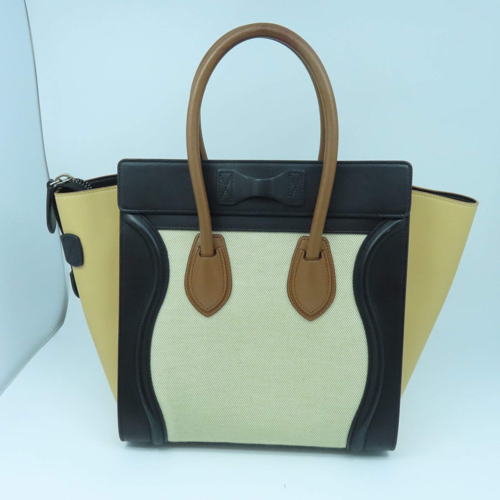 CELINE 牛皮皮革Micro Luggage銀扣手挽袋米色/黑色/啡色