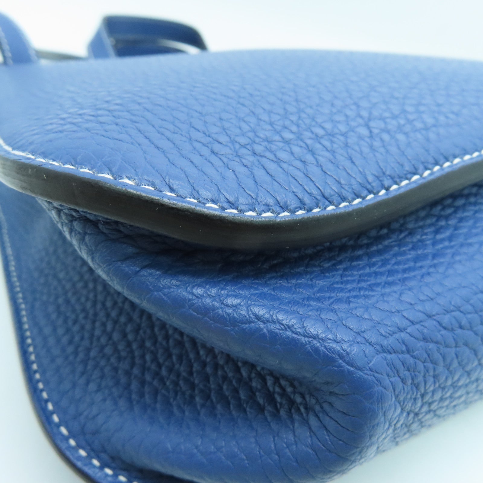 HERMES Clemence皮革Halzan 31银扣手挽肩背两用袋蓝色