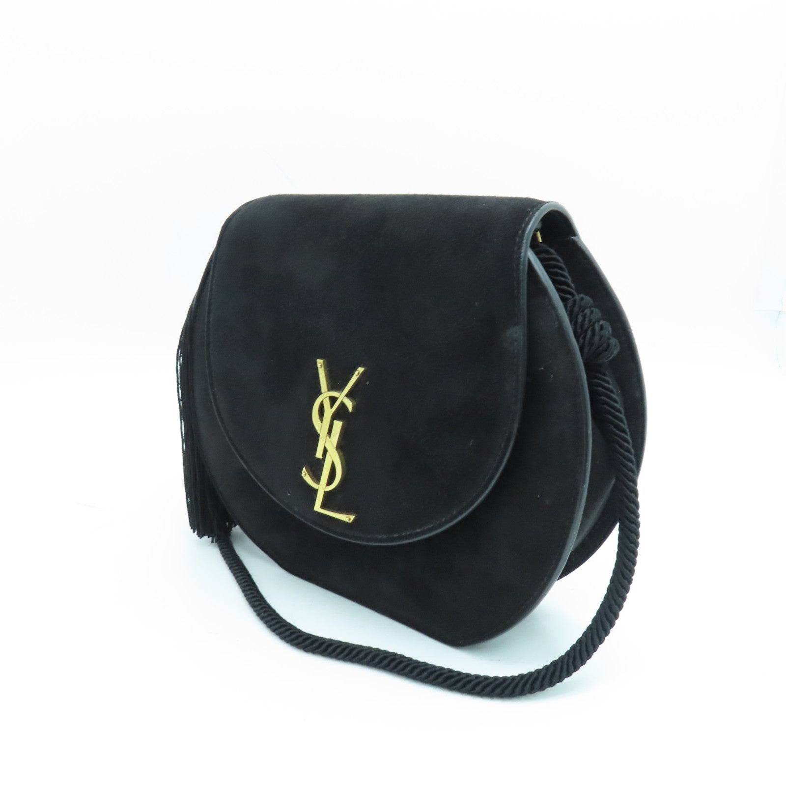 SAINT LAURENT 麂皮皮革Shoulder Bag肩背袋金扣黑色