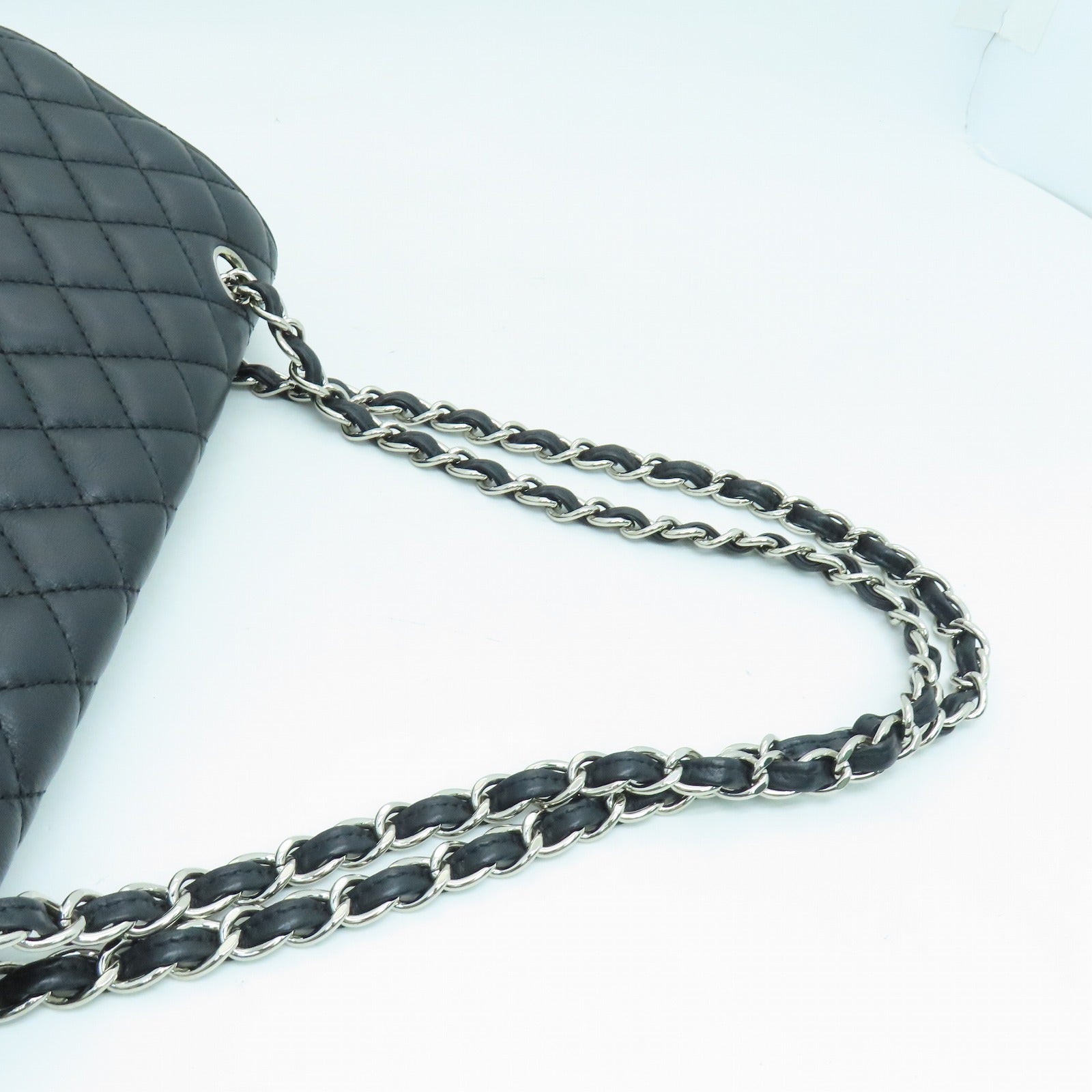 CHANEL 菱格羊皮皮革Shoulder Bag银扣链带手挽肩背两用袋黑色
