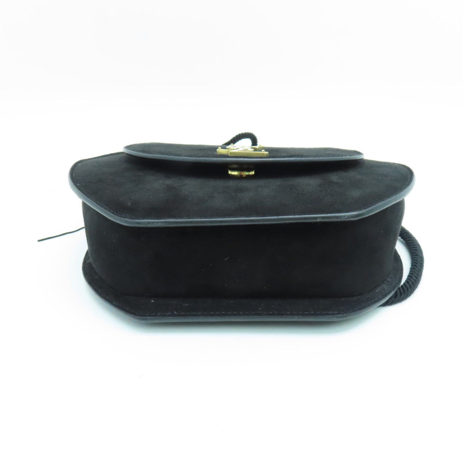 SAINT LAURENT 麂皮皮革Shoulder Bag肩背袋金扣黑色