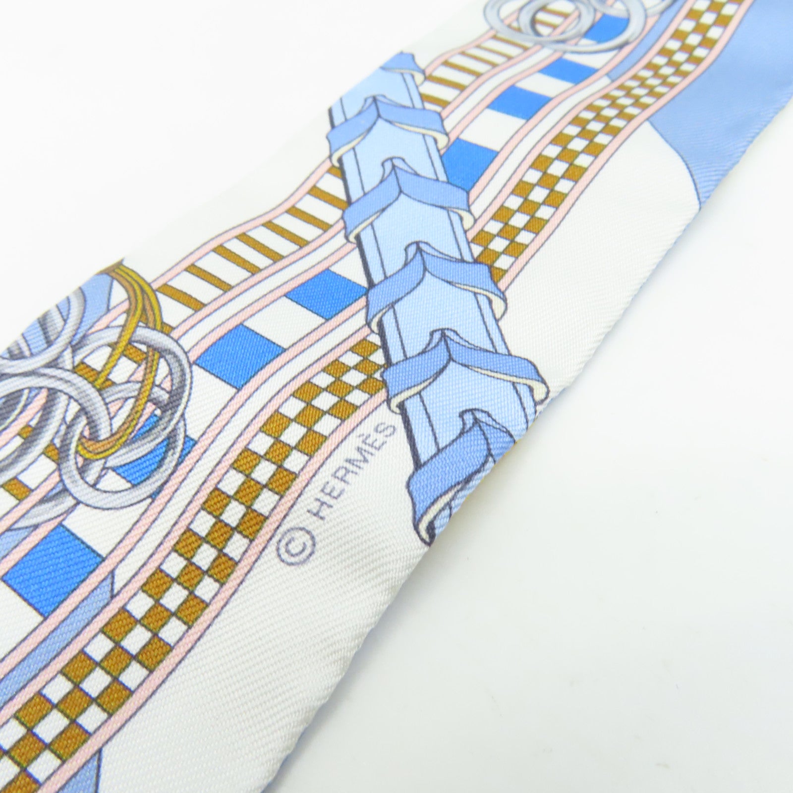 HERMES 絲質Twilly Scarf絲巾淺藍色/啡色/彩色