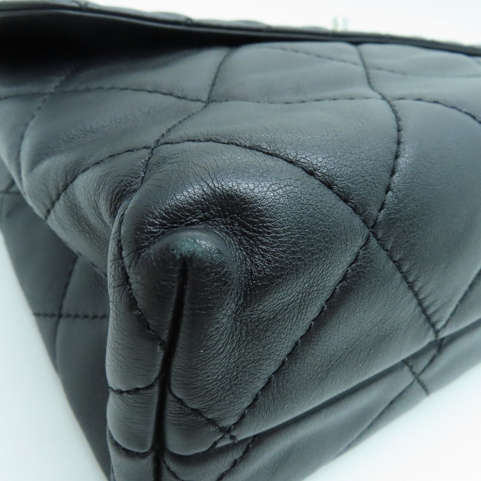 CHANEL 菱格羊皮皮革Shoulder Bag银扣链带手挽肩背两用袋黑色