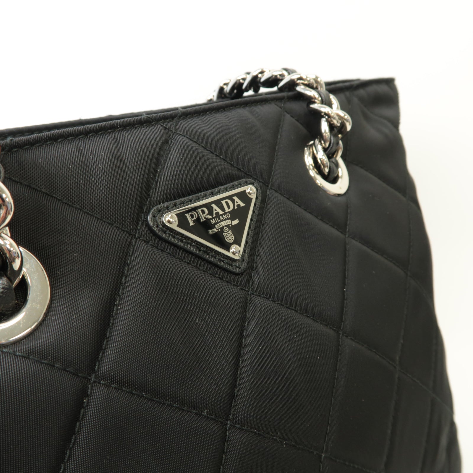 PRADA 尼龍Chain Shoulder Bag銀扣鏈帶肩背袋黒色