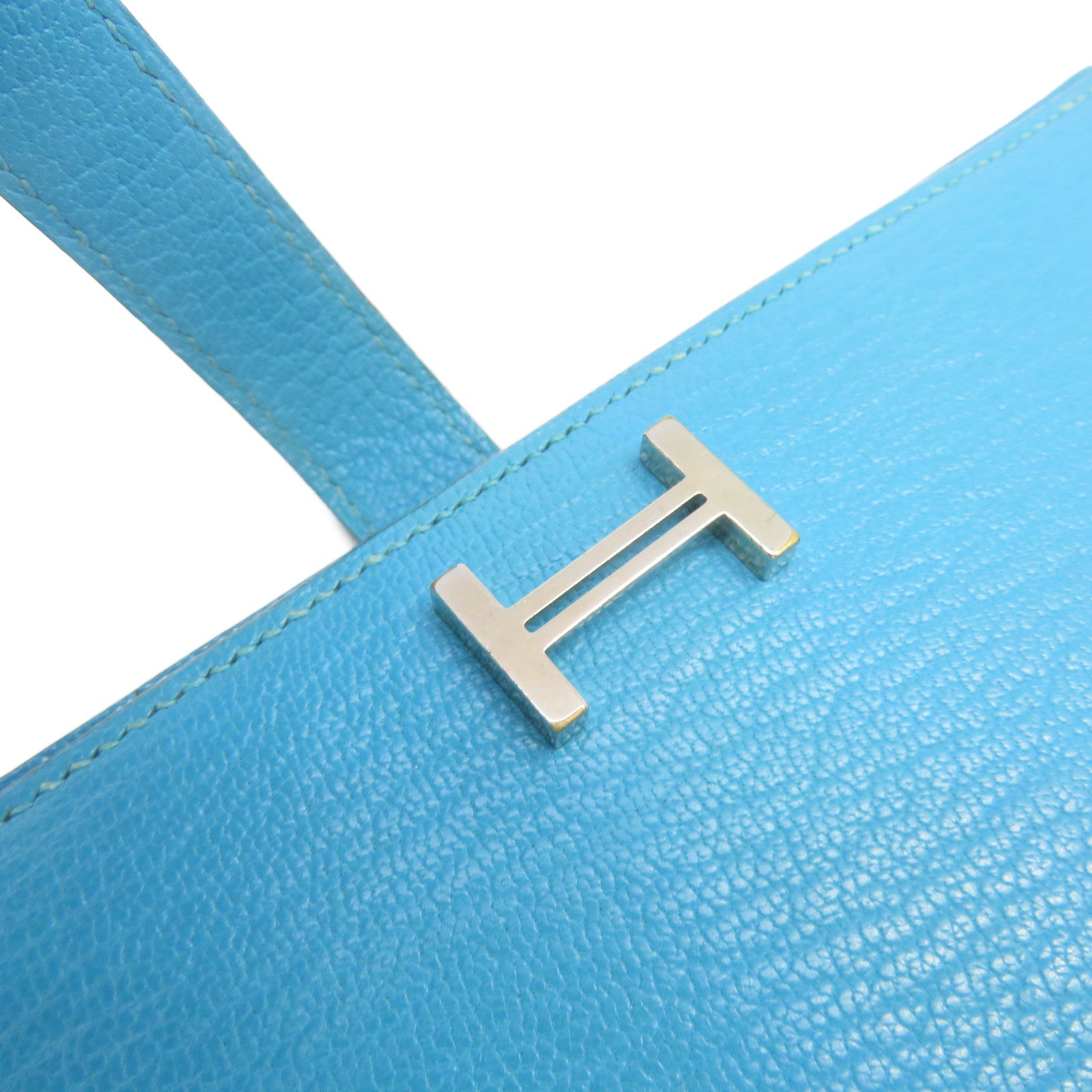 HERMES 【激減優惠】Chevre皮革Bearn Wallet銀扣長錢包Turquoise藍色
