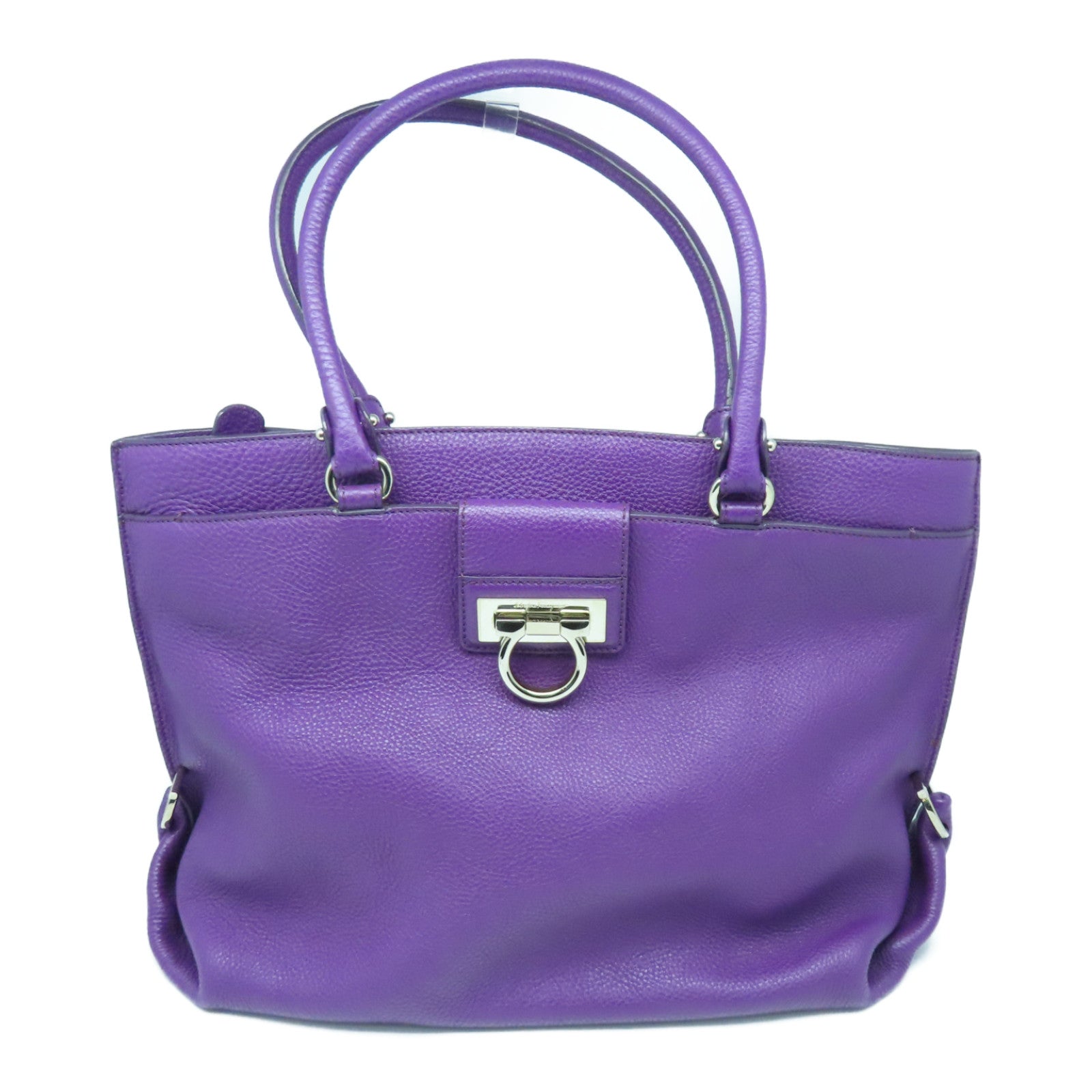 Salvatore Ferragamo cowhide leather Tote Bag silver buckle handle bag purple