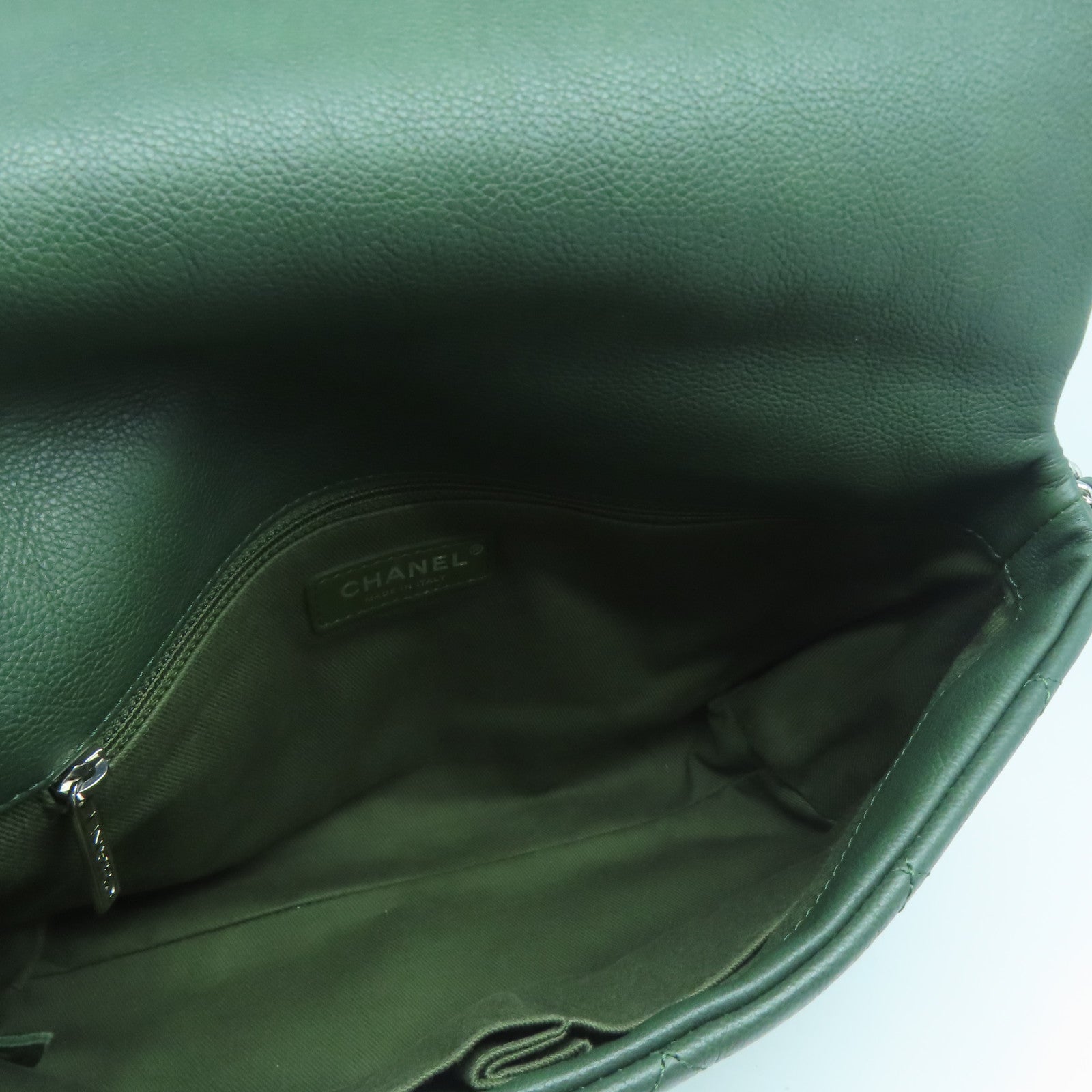 CHANEL 菱格牛皮皮革Shoulder Bag银扣肩背袋绿色