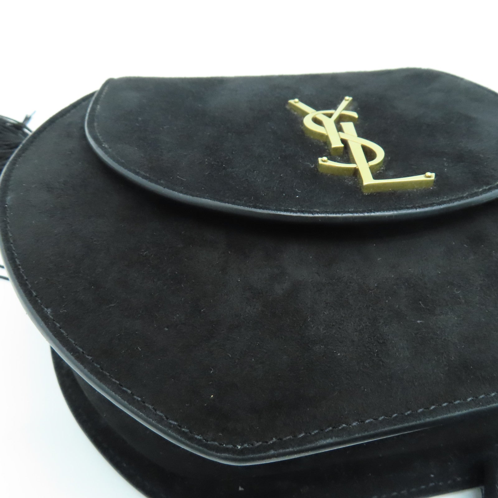SAINT LAURENT 麂皮皮革Shoulder Bag肩背袋金扣黑色