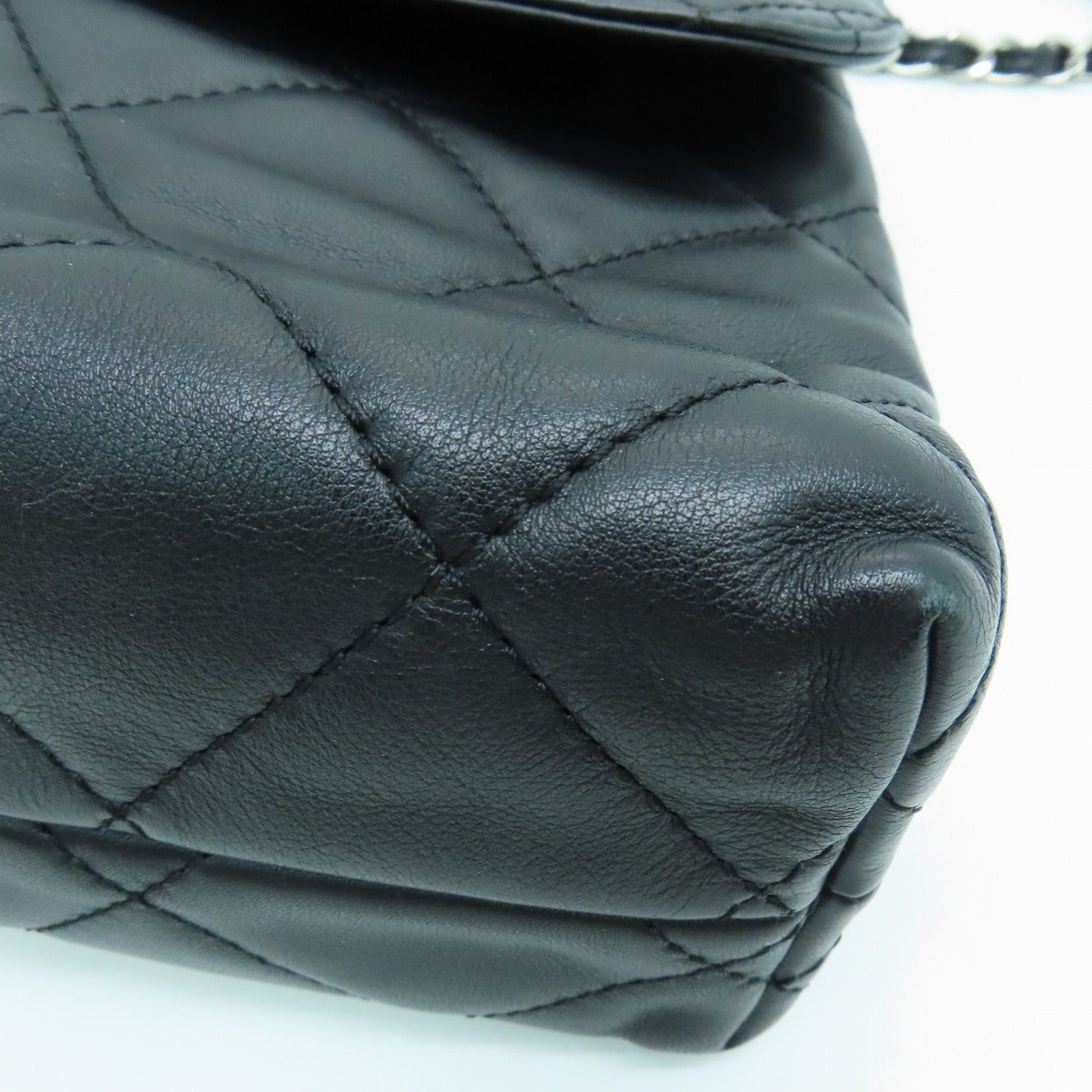 CHANEL 菱格羊皮皮革Shoulder Bag银扣链带手挽肩背两用袋黑色