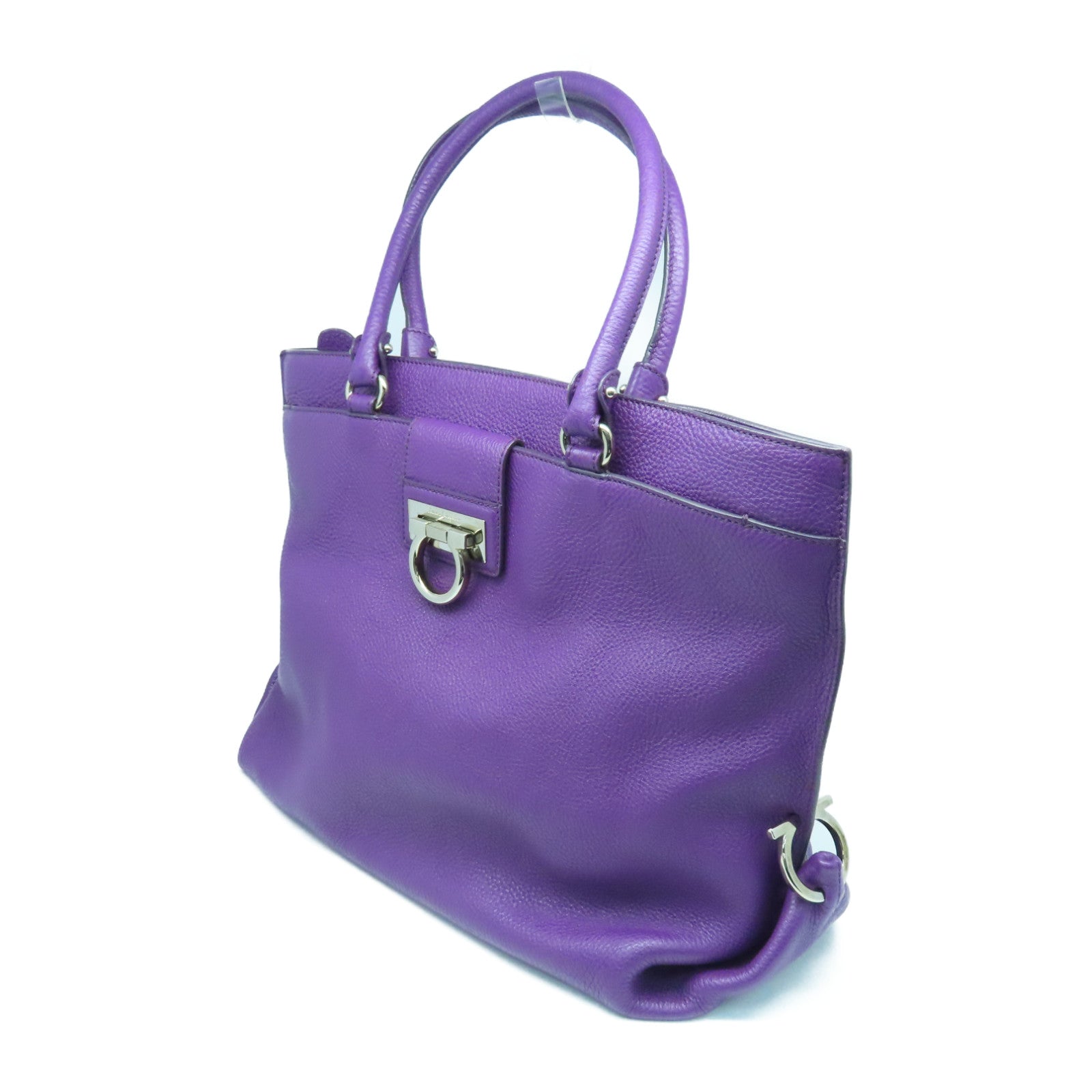 Salvatore Ferragamo cowhide leather Tote Bag silver buckle handle bag purple