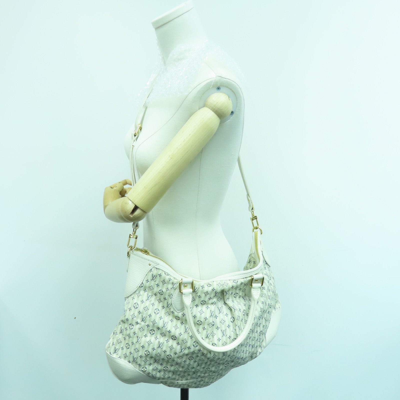 LOUIS VUITTON Monogram Mini Lin Marina GM金扣手挽肩背兩用袋白色