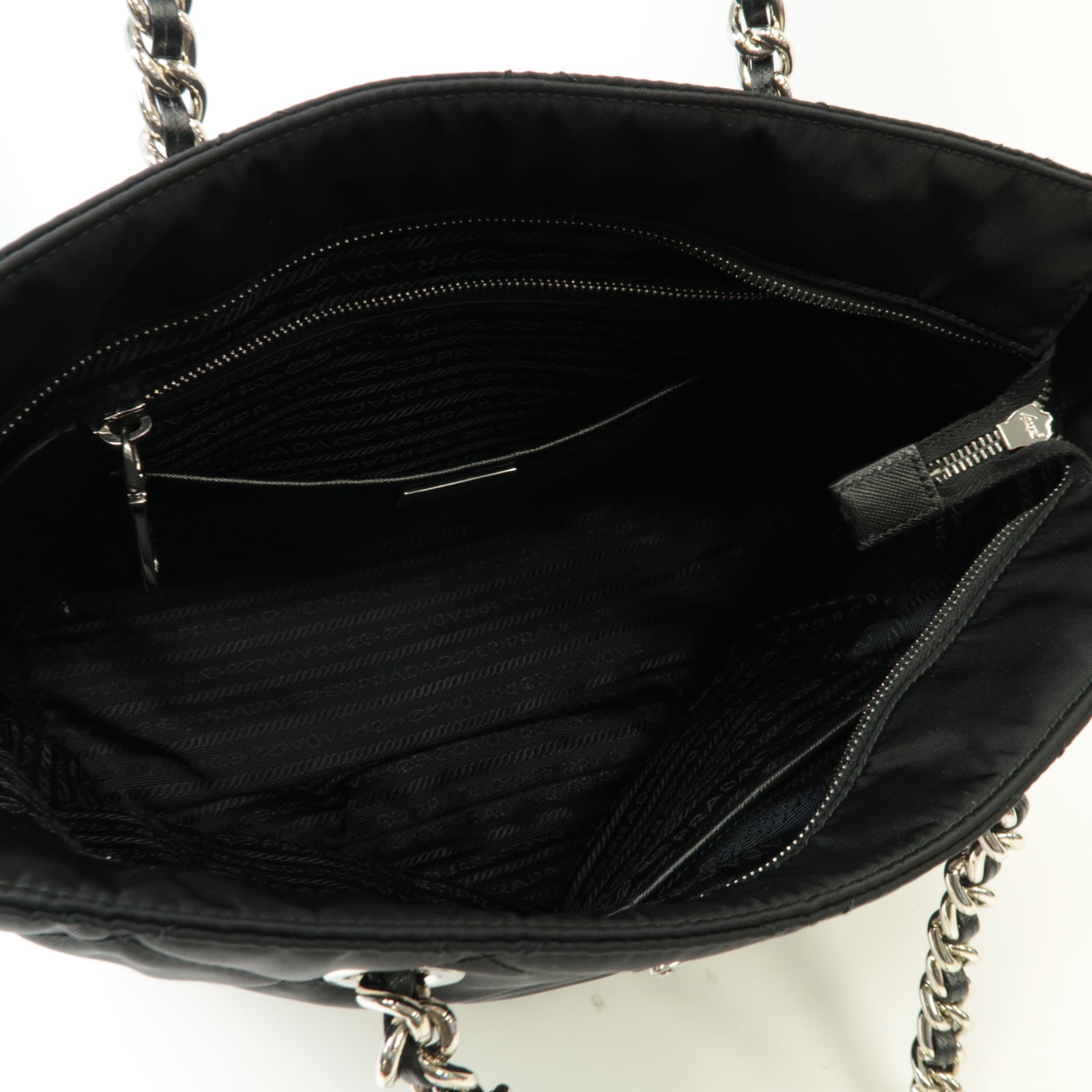 PRADA 尼龍Chain Shoulder Bag銀扣鏈帶肩背袋黒色