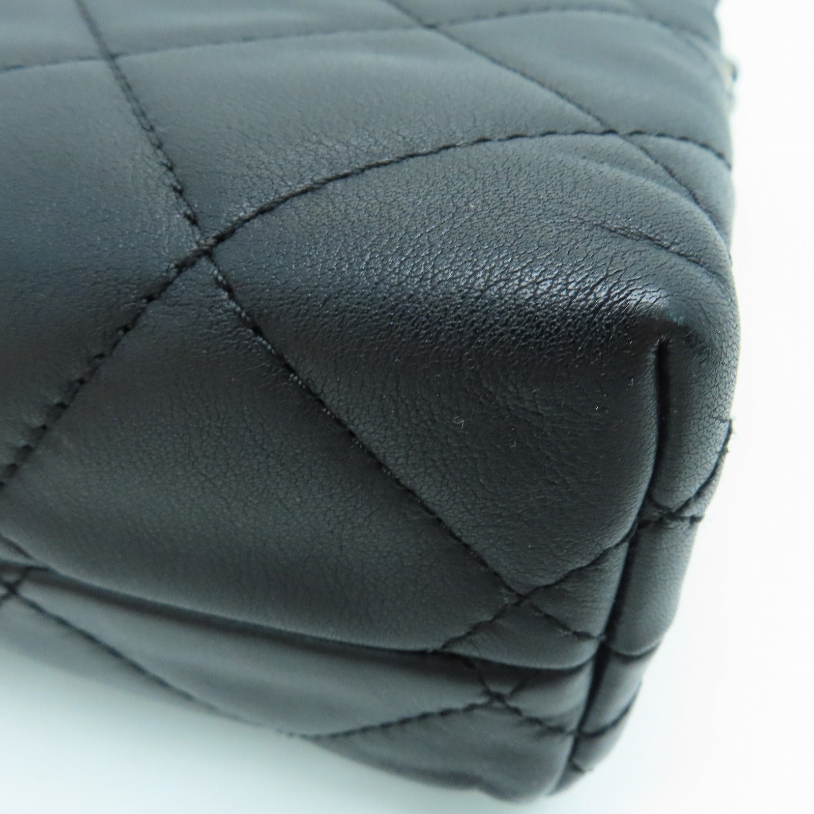 CHANEL 菱格羊皮皮革Shoulder Bag银扣链带手挽肩背两用袋黑色