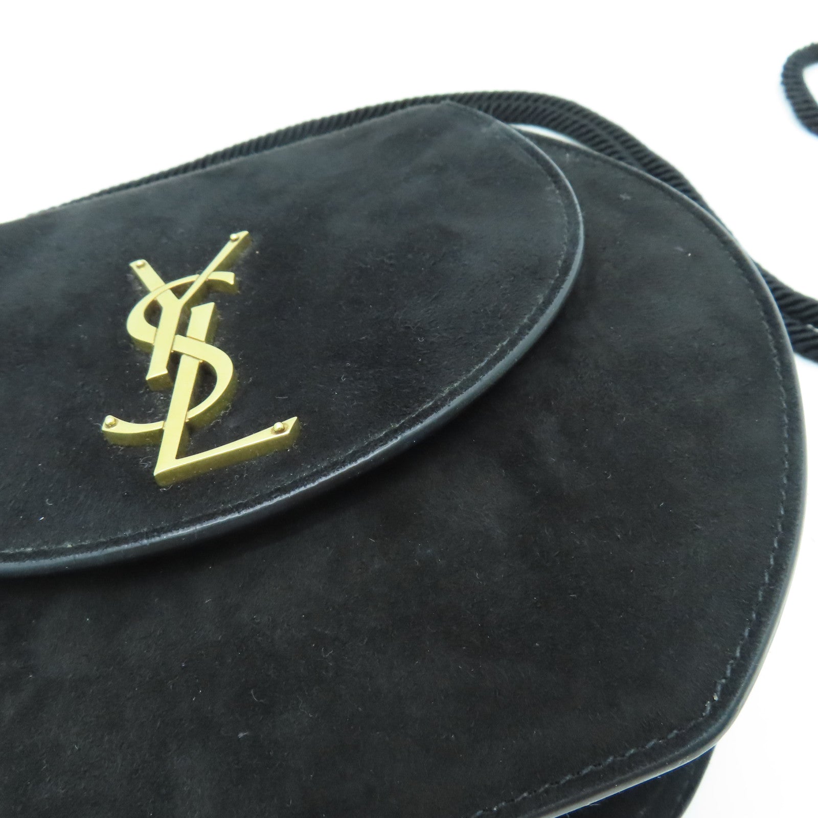 SAINT LAURENT 麂皮皮革Shoulder Bag肩背袋金扣黑色