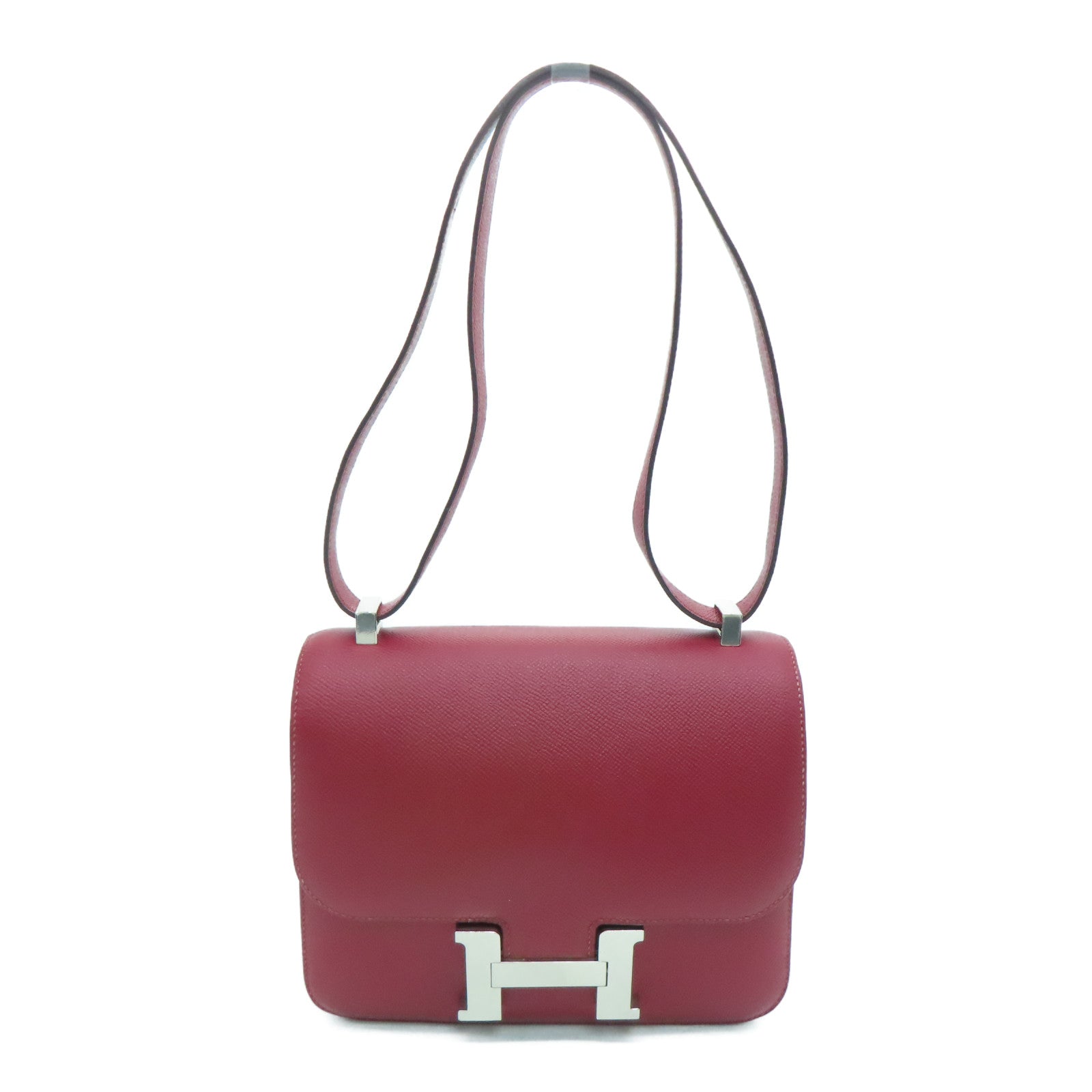 HERMES Epsom皮革Constance 24银扣肩背袋Rouge Grenade/红色