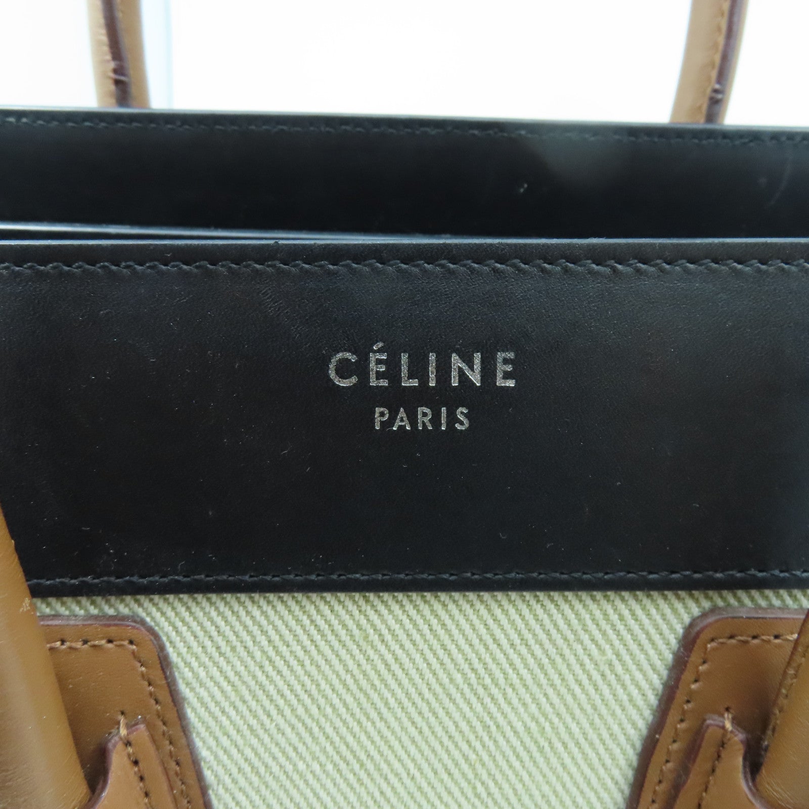 CELINE 牛皮皮革Micro Luggage銀扣手挽袋米色/黑色/啡色