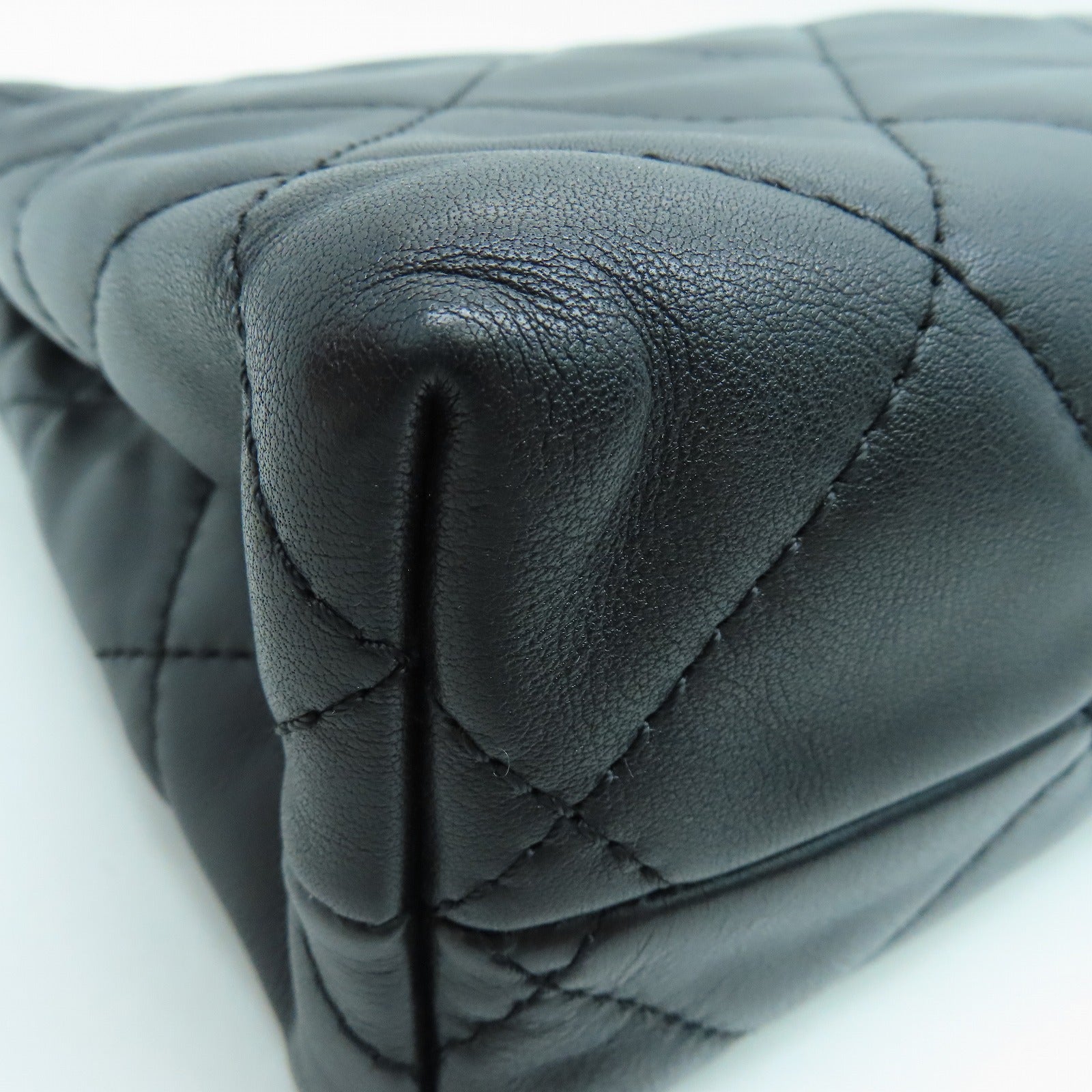 CHANEL 菱格羊皮皮革Shoulder Bag银扣链带手挽肩背两用袋黑色
