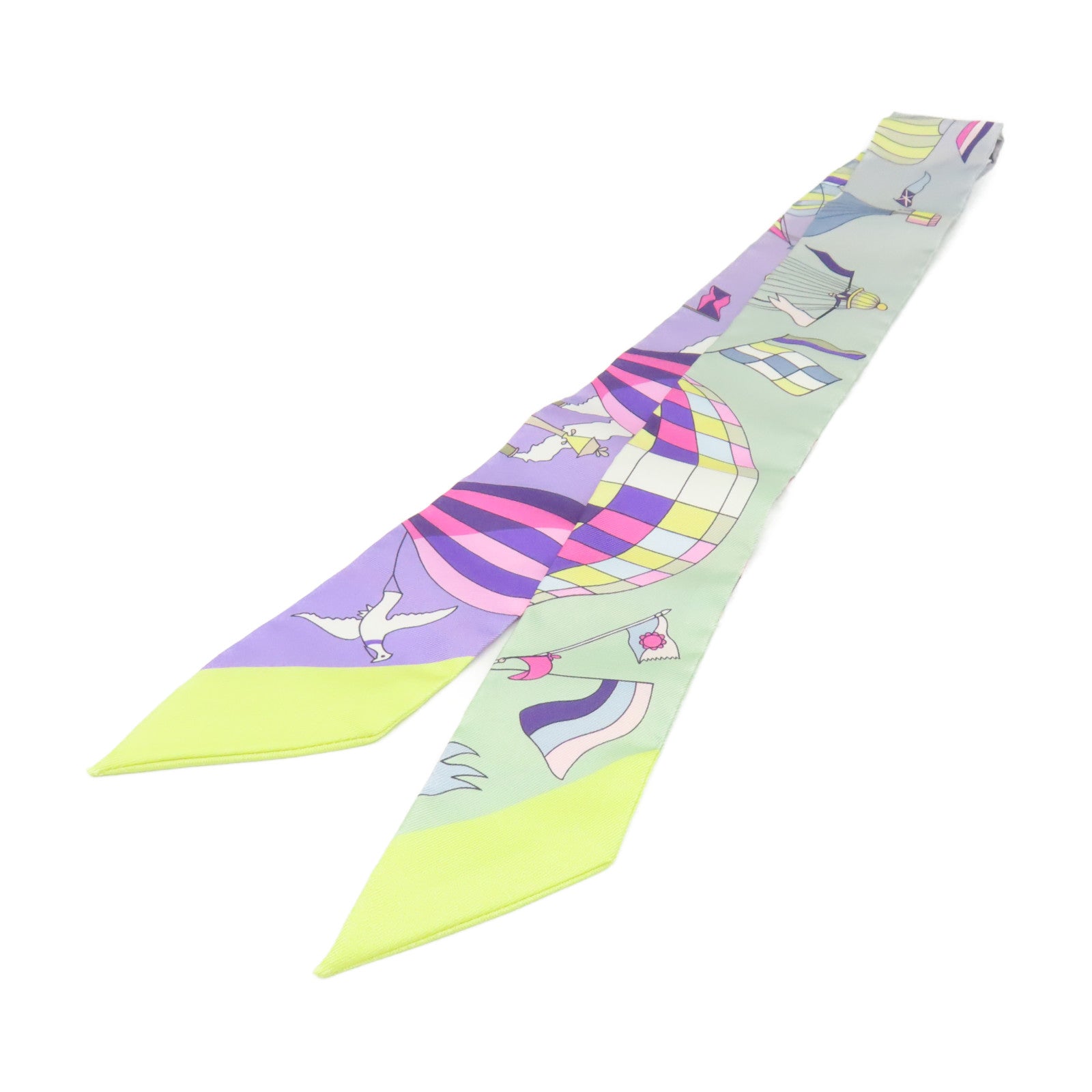 HERMES 絲質Twilly Scarf絲巾淺紫色/淺綠色/彩色