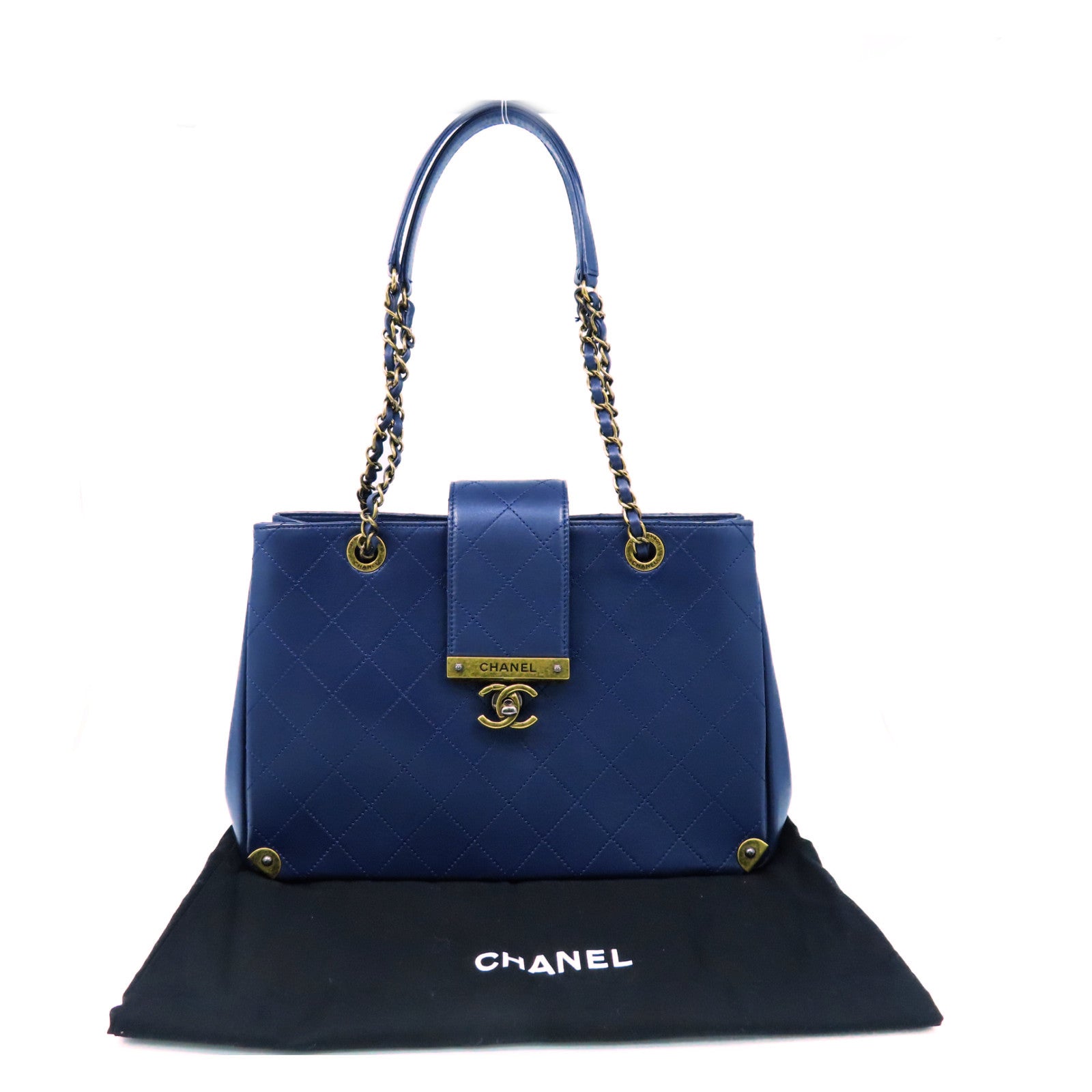 CHANEL Lingge cowhide leather Shoulder Bag gold buckle chain shoulder bag dark blue