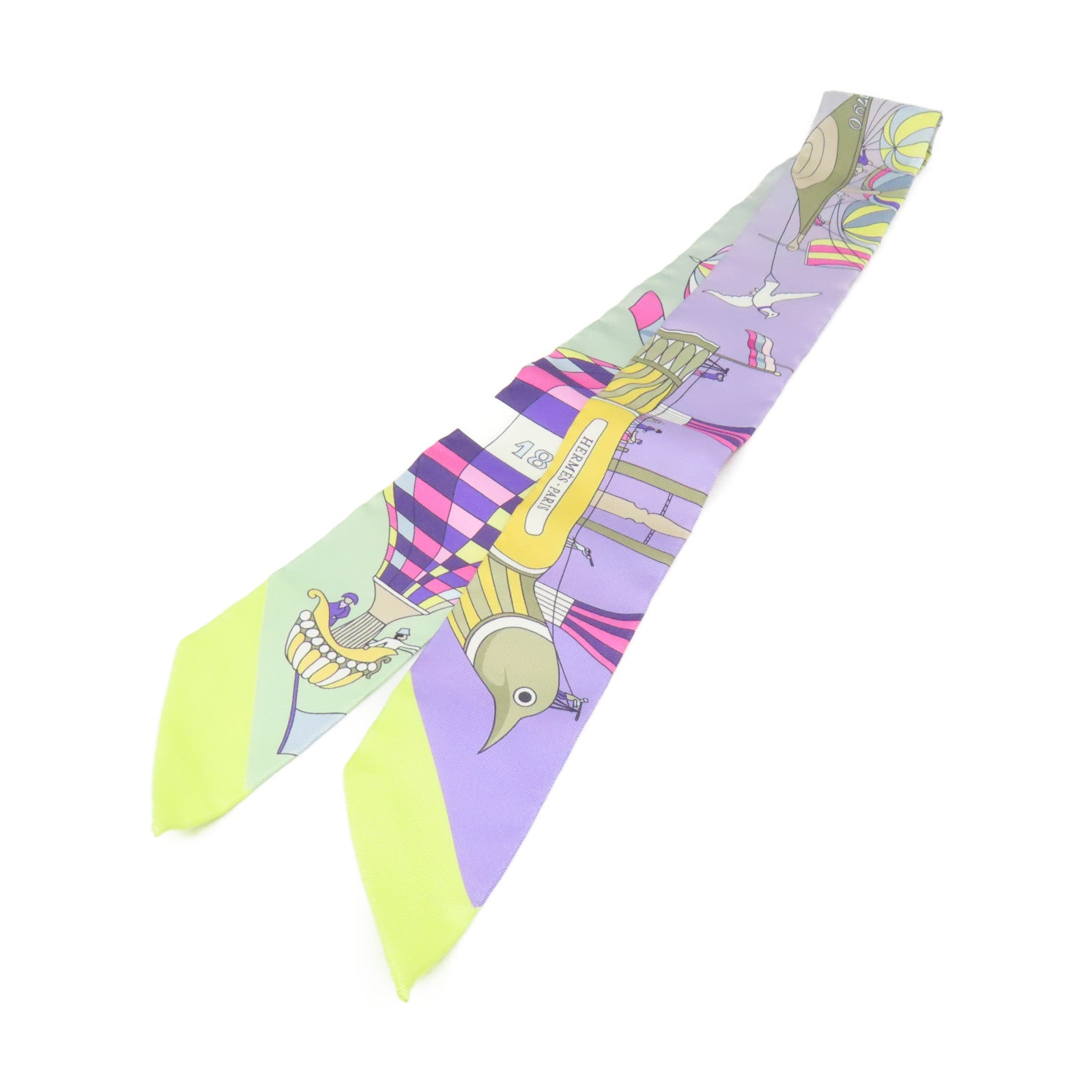 HERMES 絲質Twilly Scarf絲巾淺紫色/淺綠色/彩色