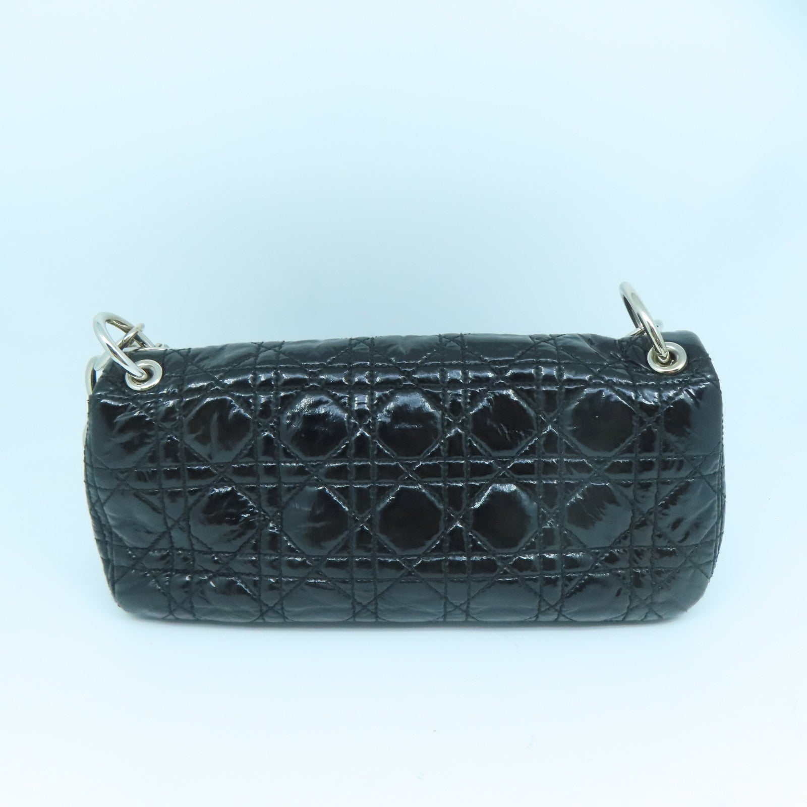 Dior 漆皮皮革Rendez-Vous Flap Bag银扣链带肩背袋黑色