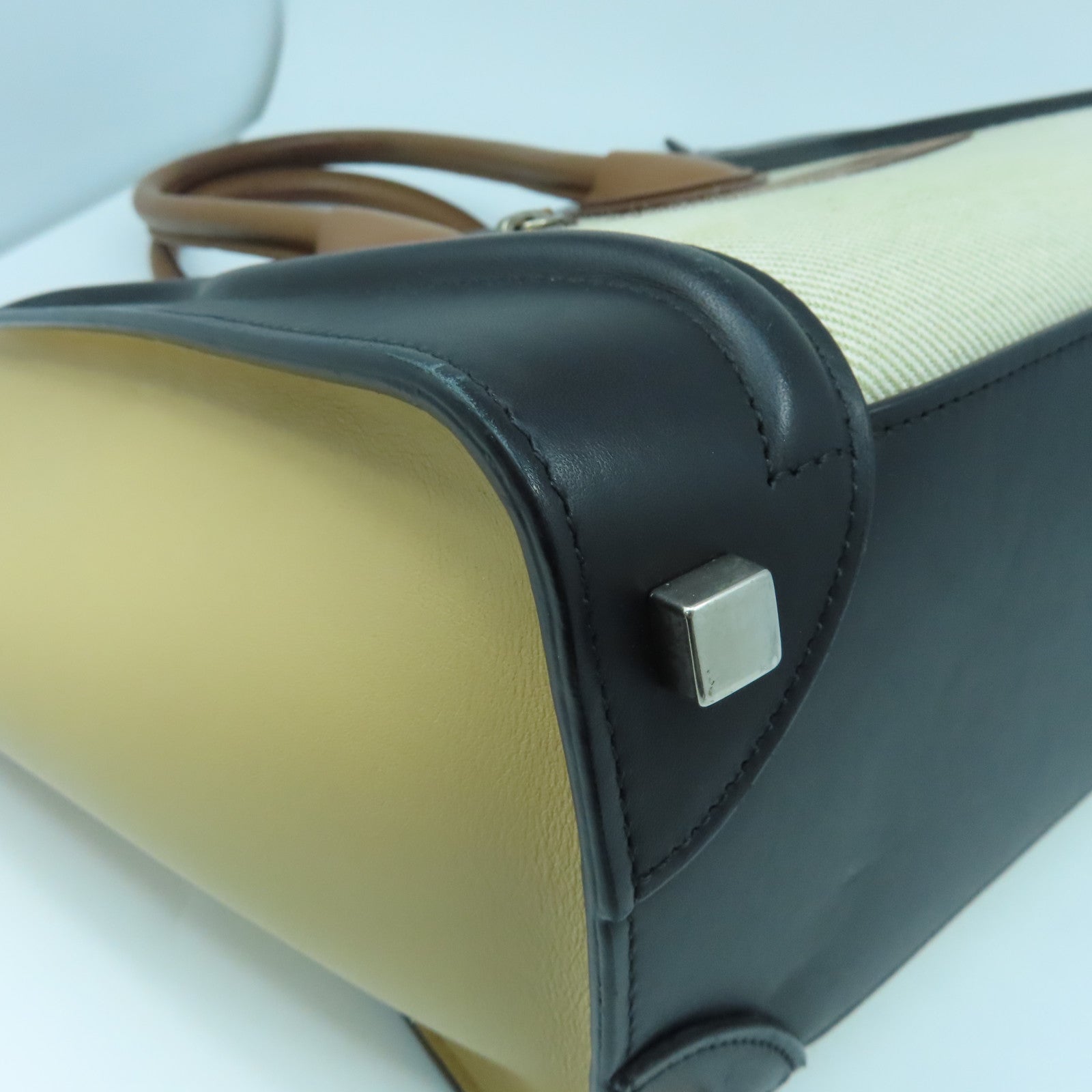 CELINE 牛皮皮革Micro Luggage銀扣手挽袋米色/黑色/啡色