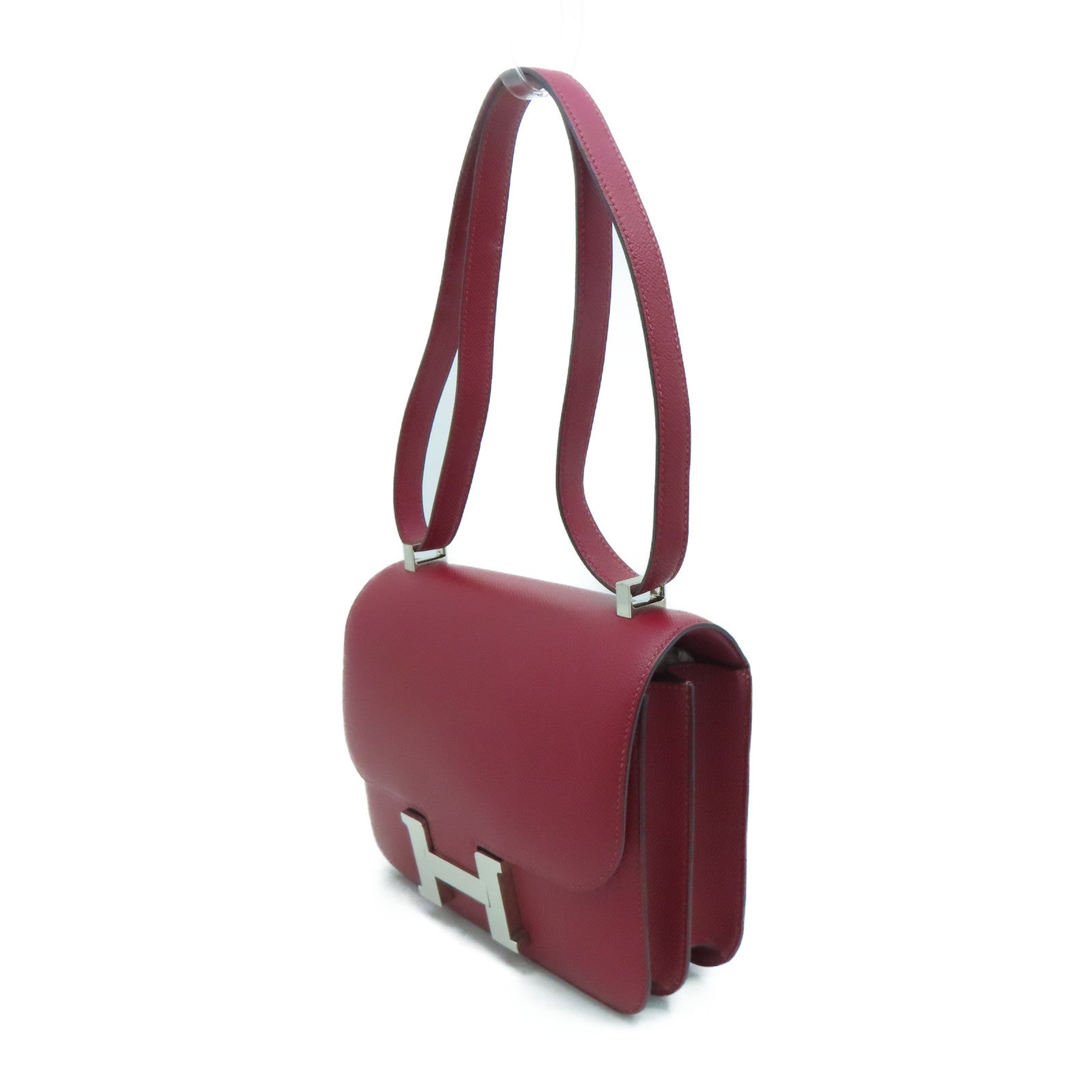 HERMES Epsom皮革Constance 24银扣肩背袋Rouge Grenade/红色