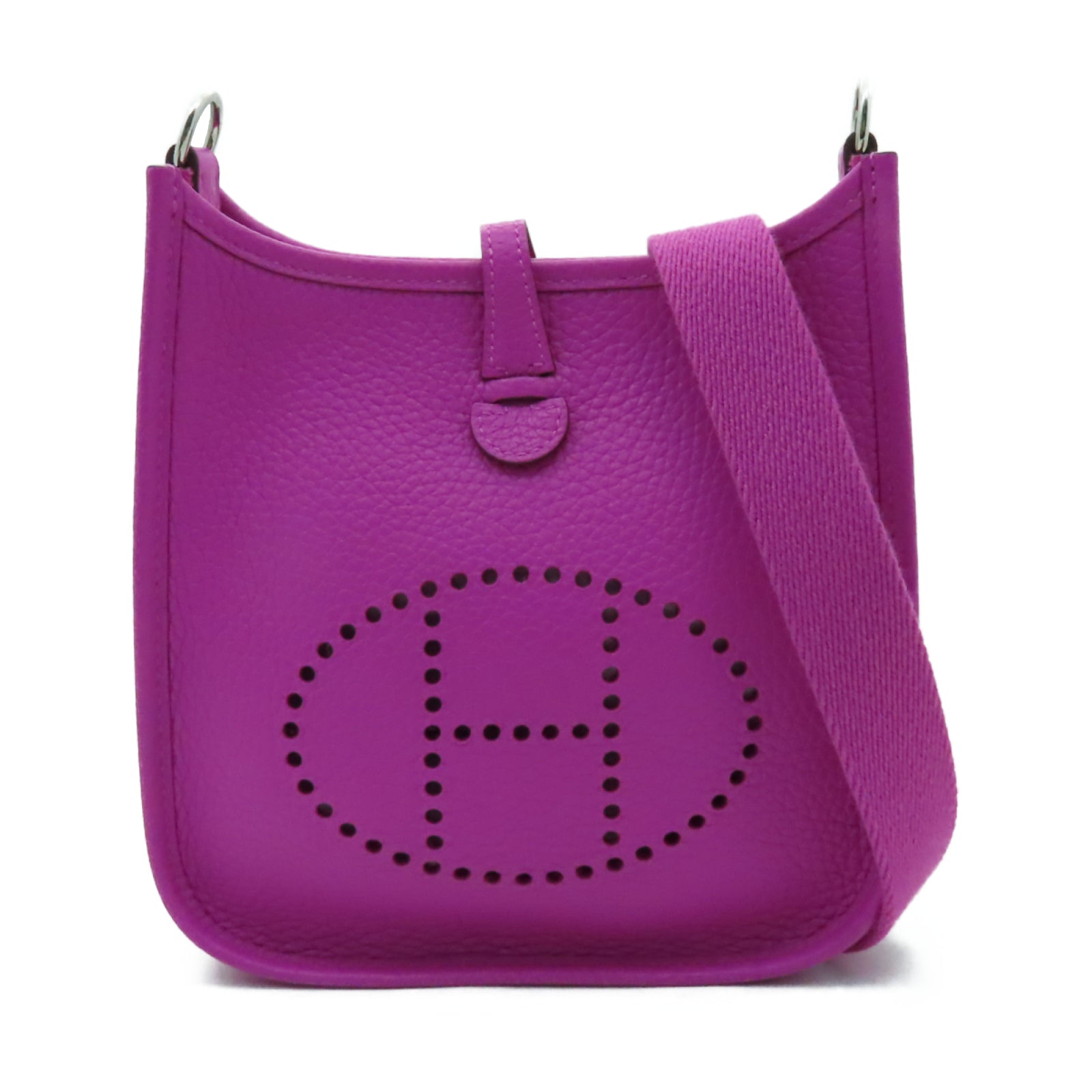 HERMES Clemence皮革Evelyne TPM銀扣肩背袋Rose Pourpre玫瑰紫色
