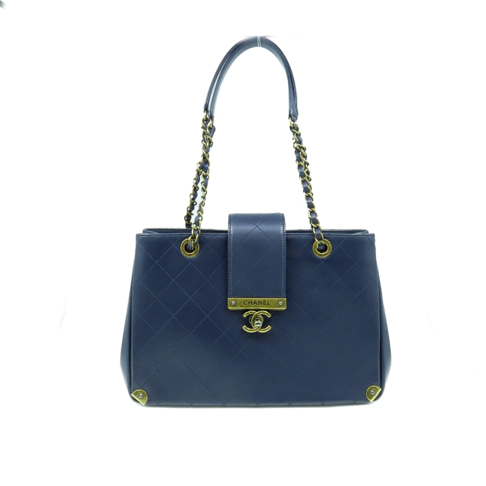 CHANEL Lingge cowhide leather Shoulder Bag gold buckle chain shoulder bag dark blue