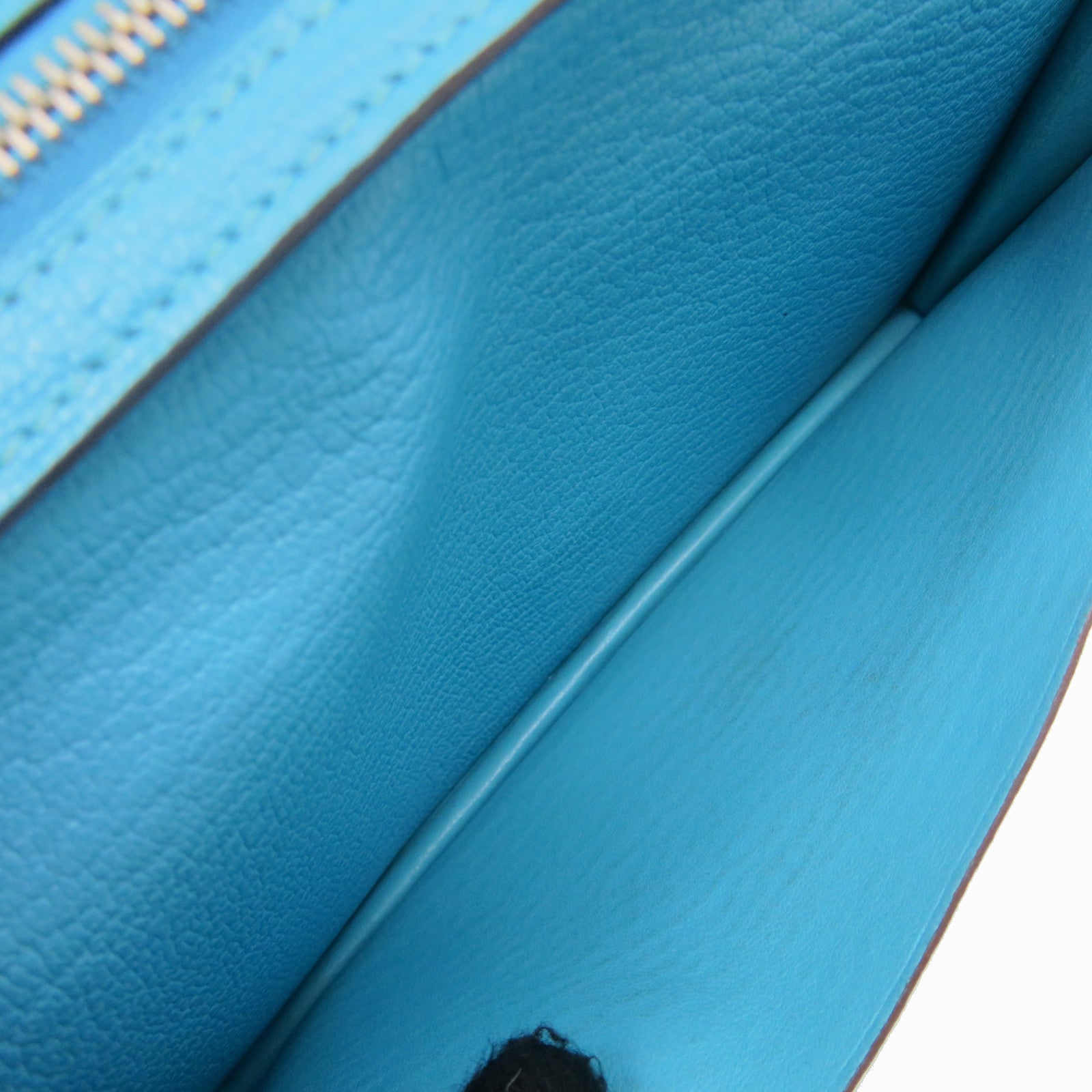 HERMES 【激減優惠】Chevre皮革Bearn Wallet銀扣長錢包Turquoise藍色