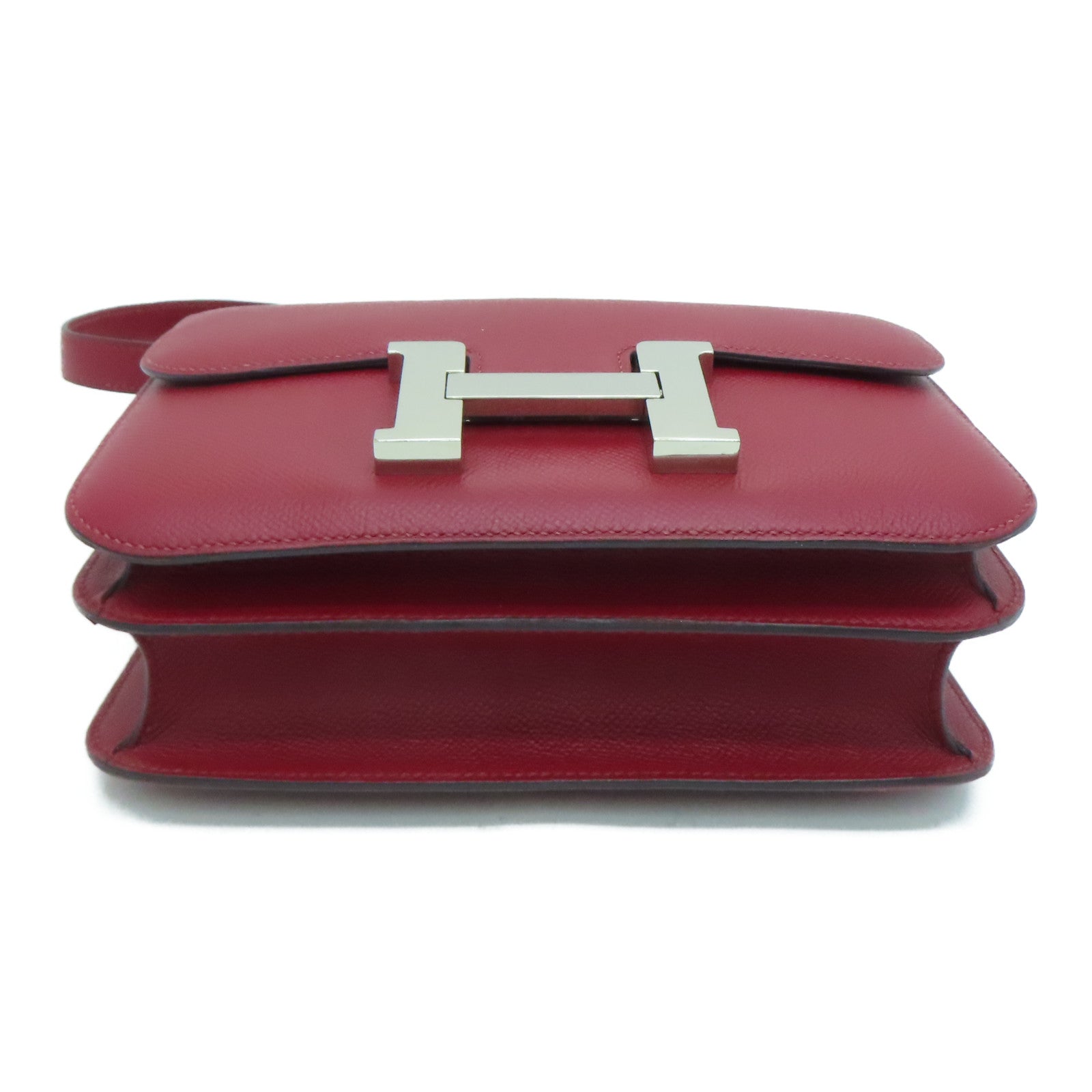 HERMES Epsom皮革Constance 24银扣肩背袋Rouge Grenade/红色