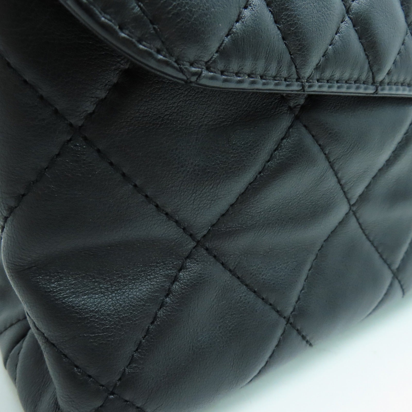 CHANEL 菱格羊皮皮革Shoulder Bag银扣链带手挽肩背两用袋黑色