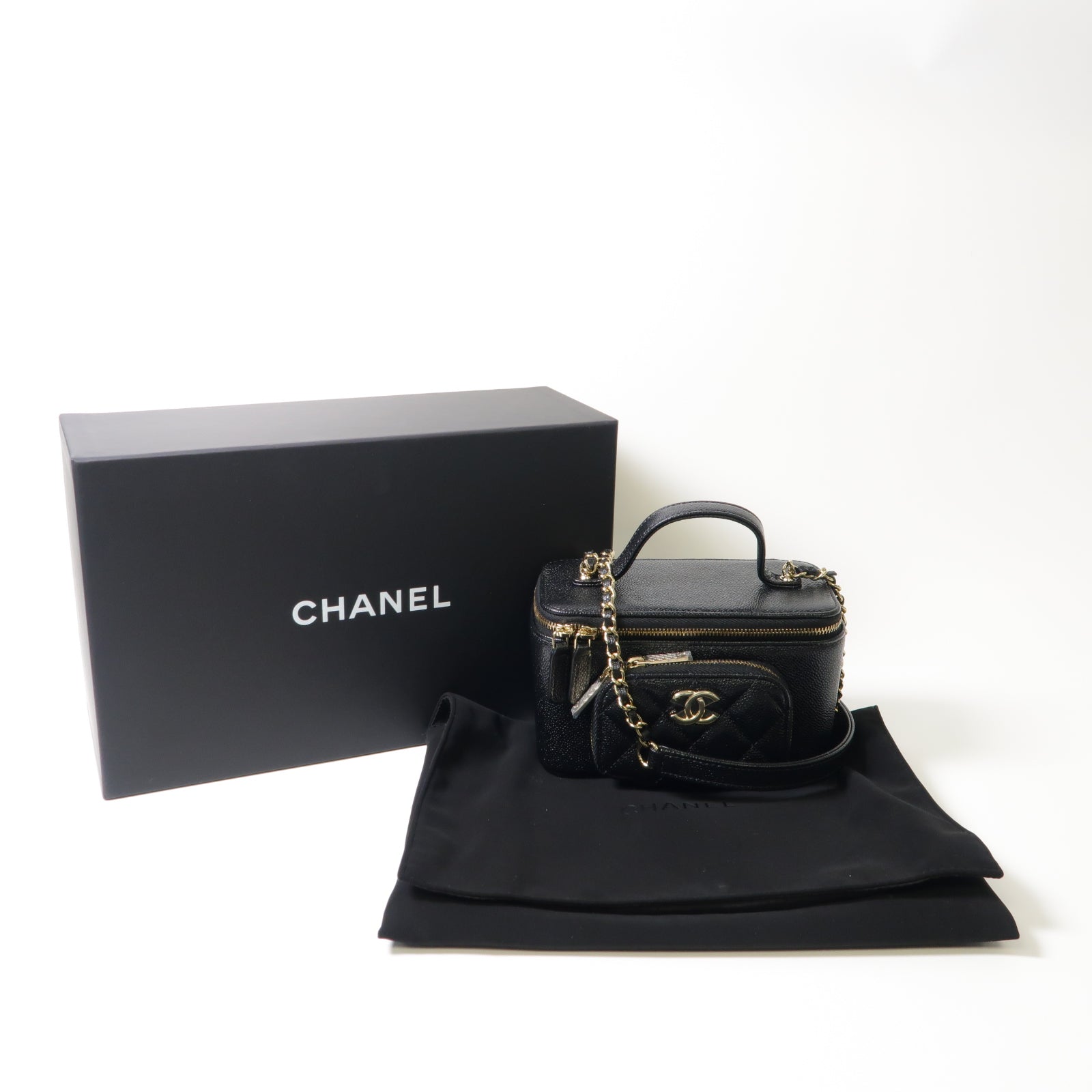 CHANEL Caviar皮革Vanity Case金扣手挽肩背兩用袋黑色