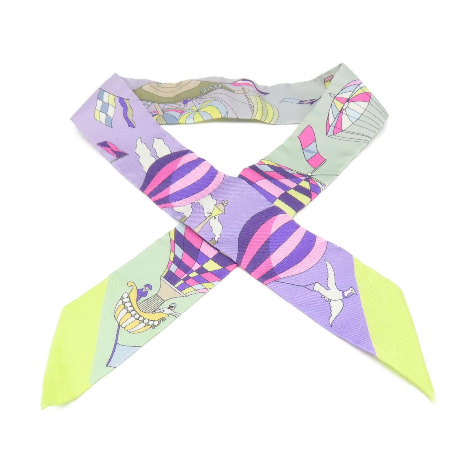 HERMES 絲質Twilly Scarf絲巾淺紫色/淺綠色/彩色