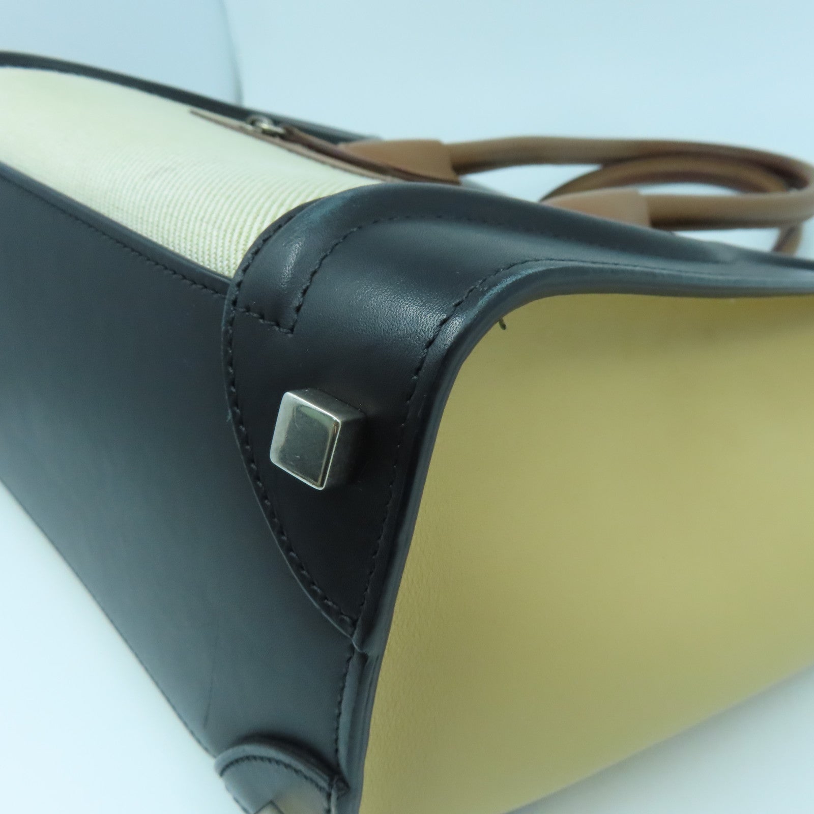 CELINE 牛皮皮革Micro Luggage銀扣手挽袋米色/黑色/啡色