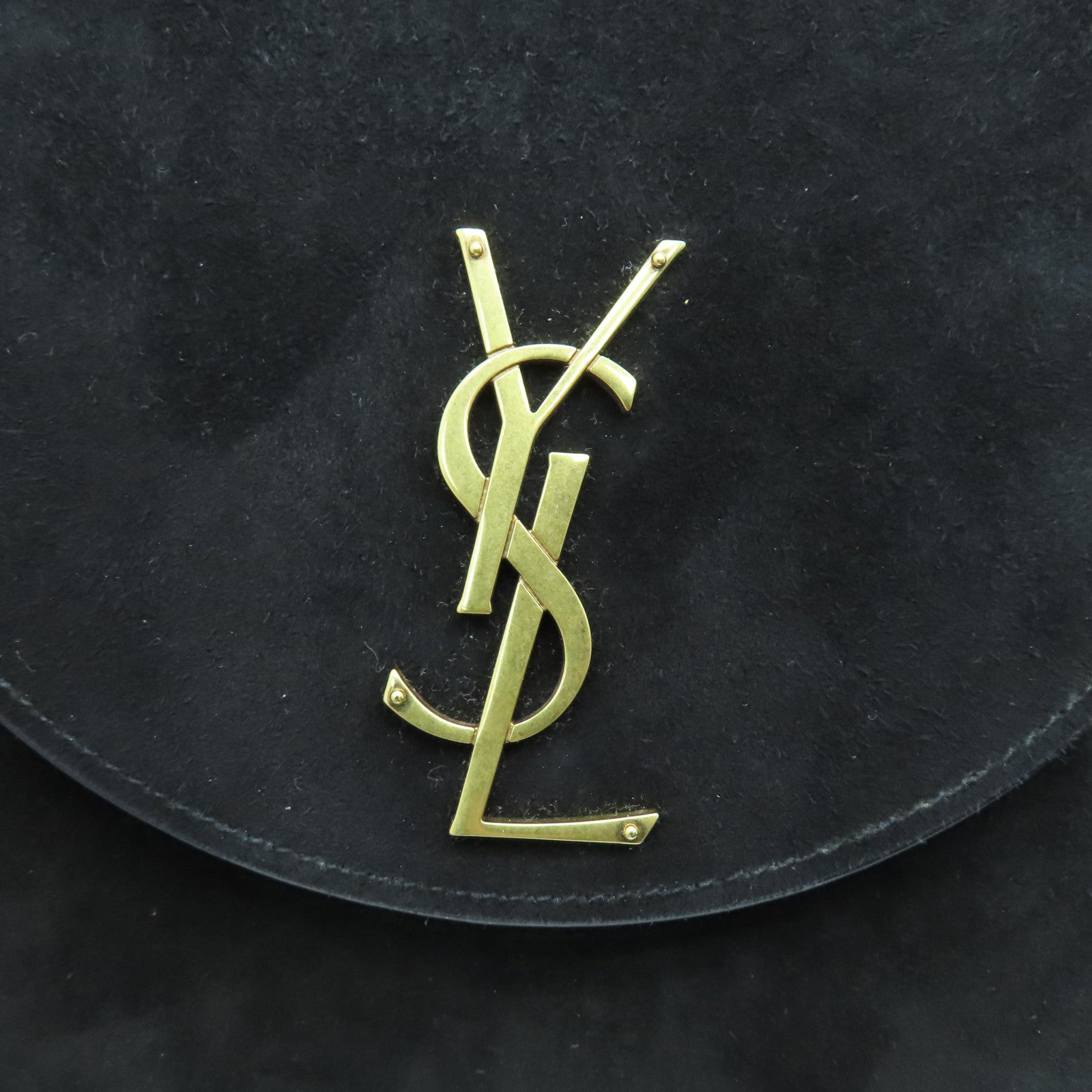 SAINT LAURENT 麂皮皮革Shoulder Bag肩背袋金扣黑色