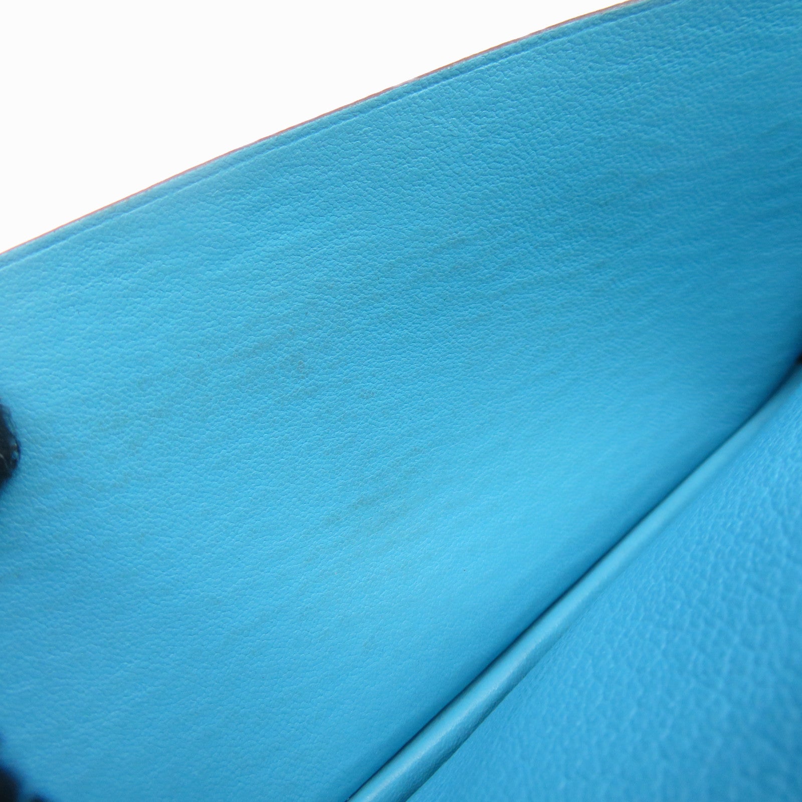 HERMES 【激減優惠】Chevre皮革Bearn Wallet銀扣長錢包Turquoise藍色