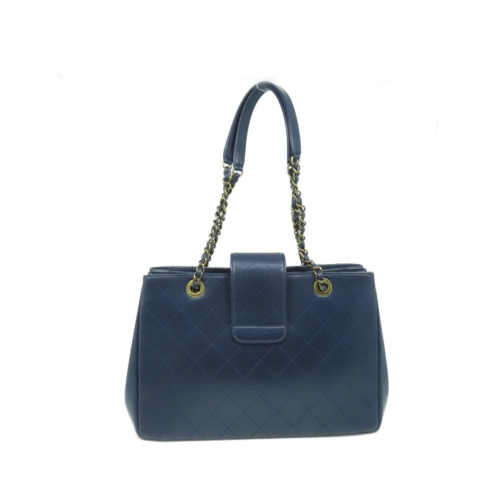 CHANEL Lingge cowhide leather Shoulder Bag gold buckle chain shoulder bag dark blue