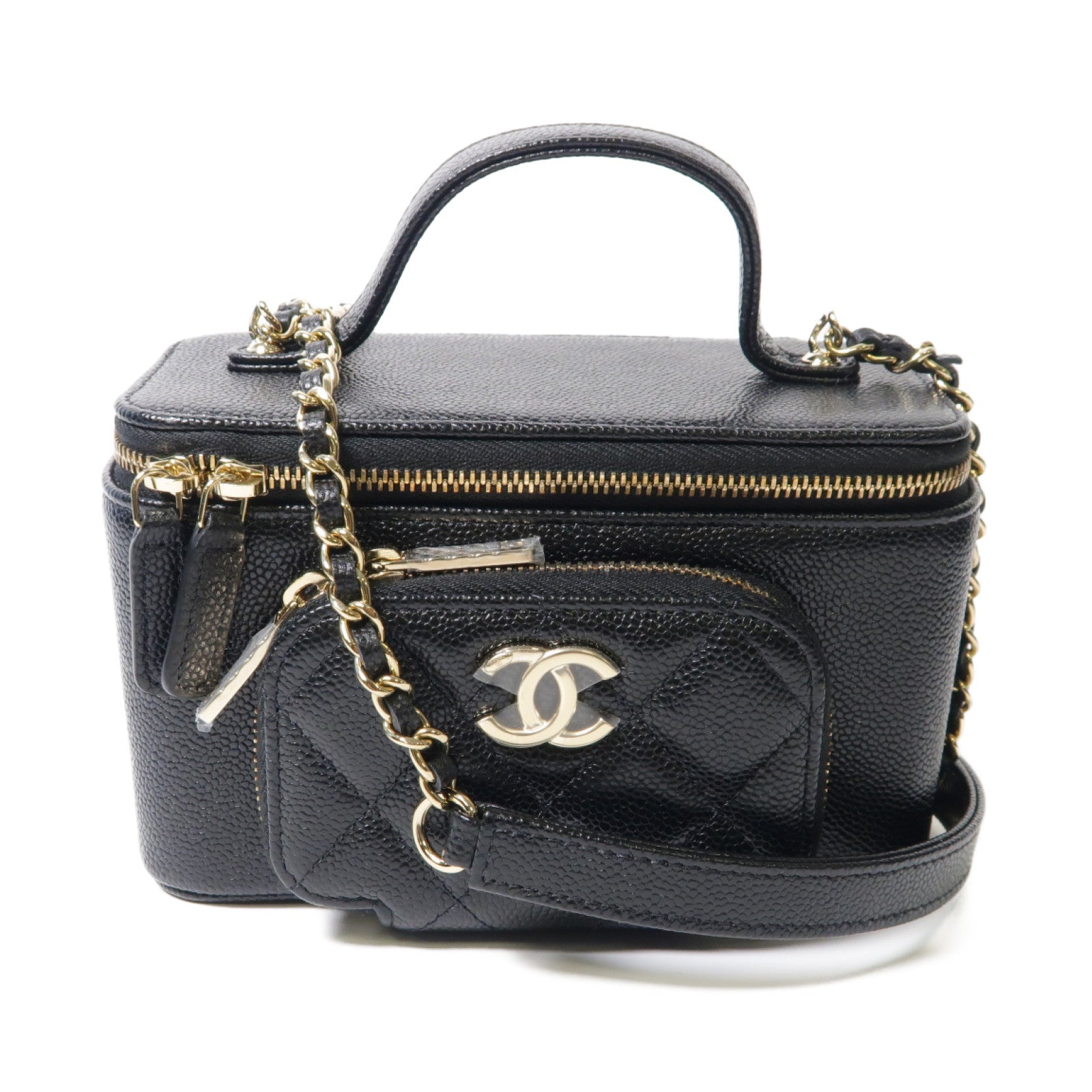 CHANEL Caviar皮革Vanity Case金扣手挽肩背兩用袋黑色
