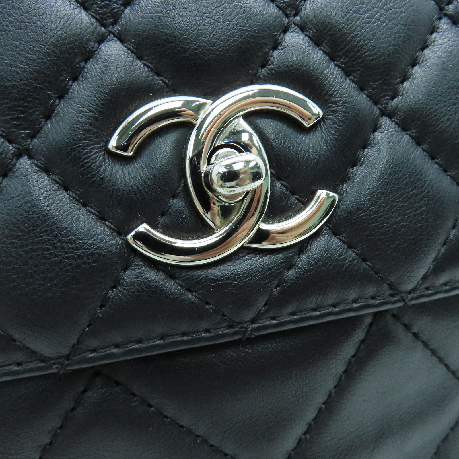 CHANEL 菱格羊皮皮革Shoulder Bag银扣链带手挽肩背两用袋黑色