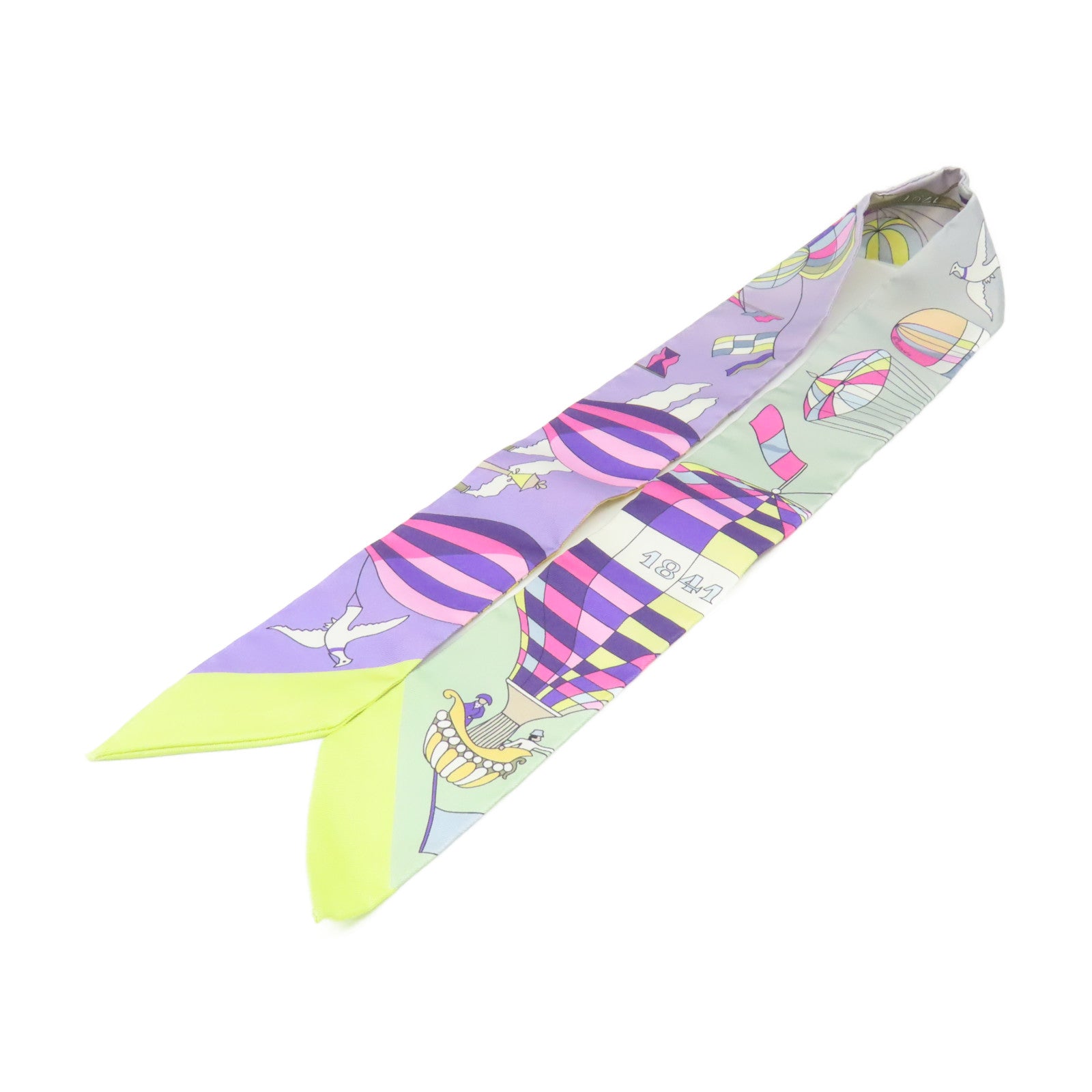 HERMES 絲質Twilly Scarf絲巾淺紫色/淺綠色/彩色