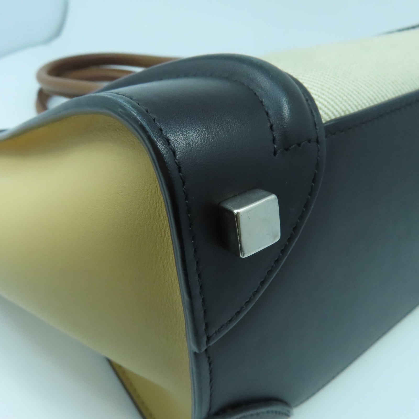 CELINE 牛皮皮革Micro Luggage銀扣手挽袋米色/黑色/啡色