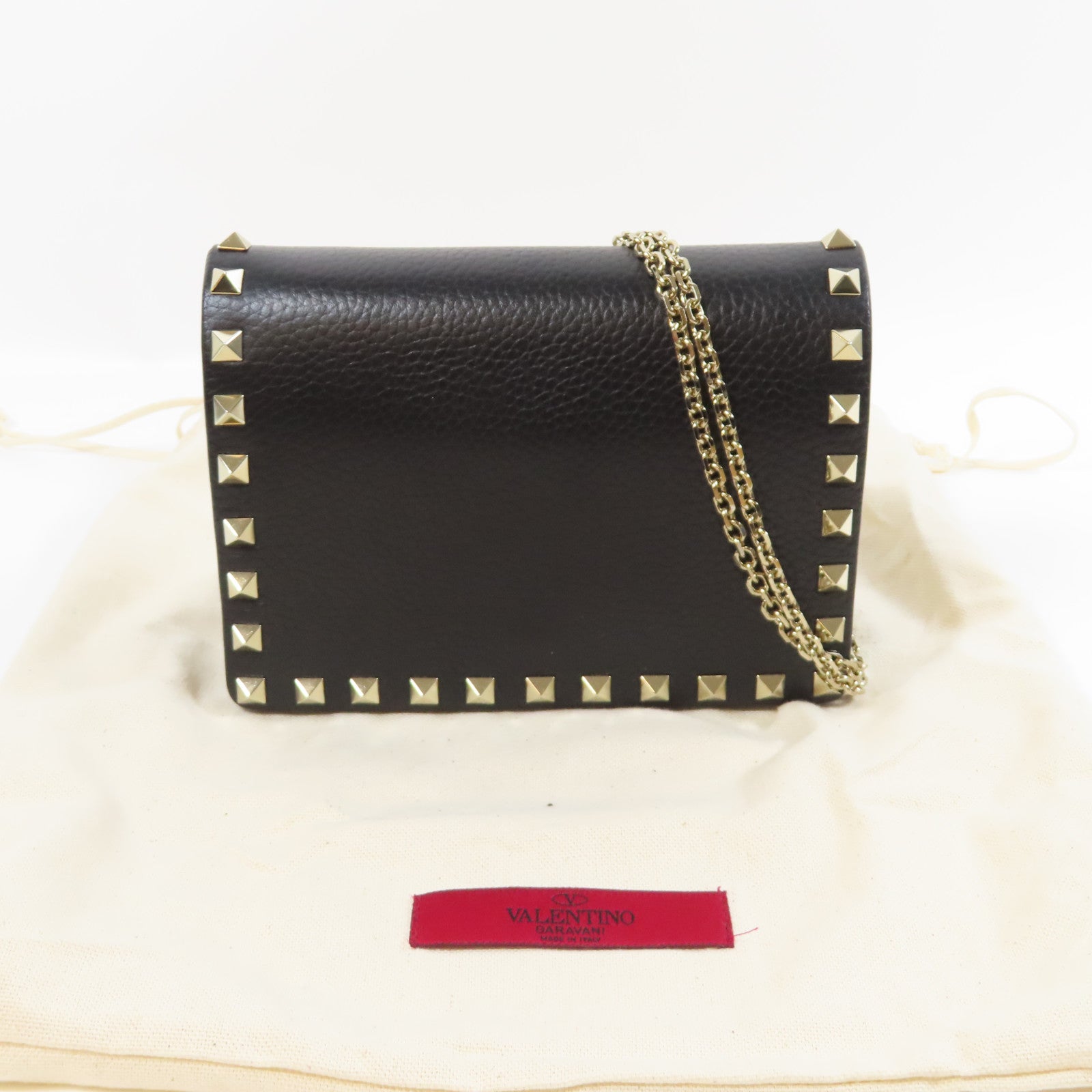 Valentino 牛皮皮革Chain Shoulder Bag金扣鏈帶肩背袋黑色