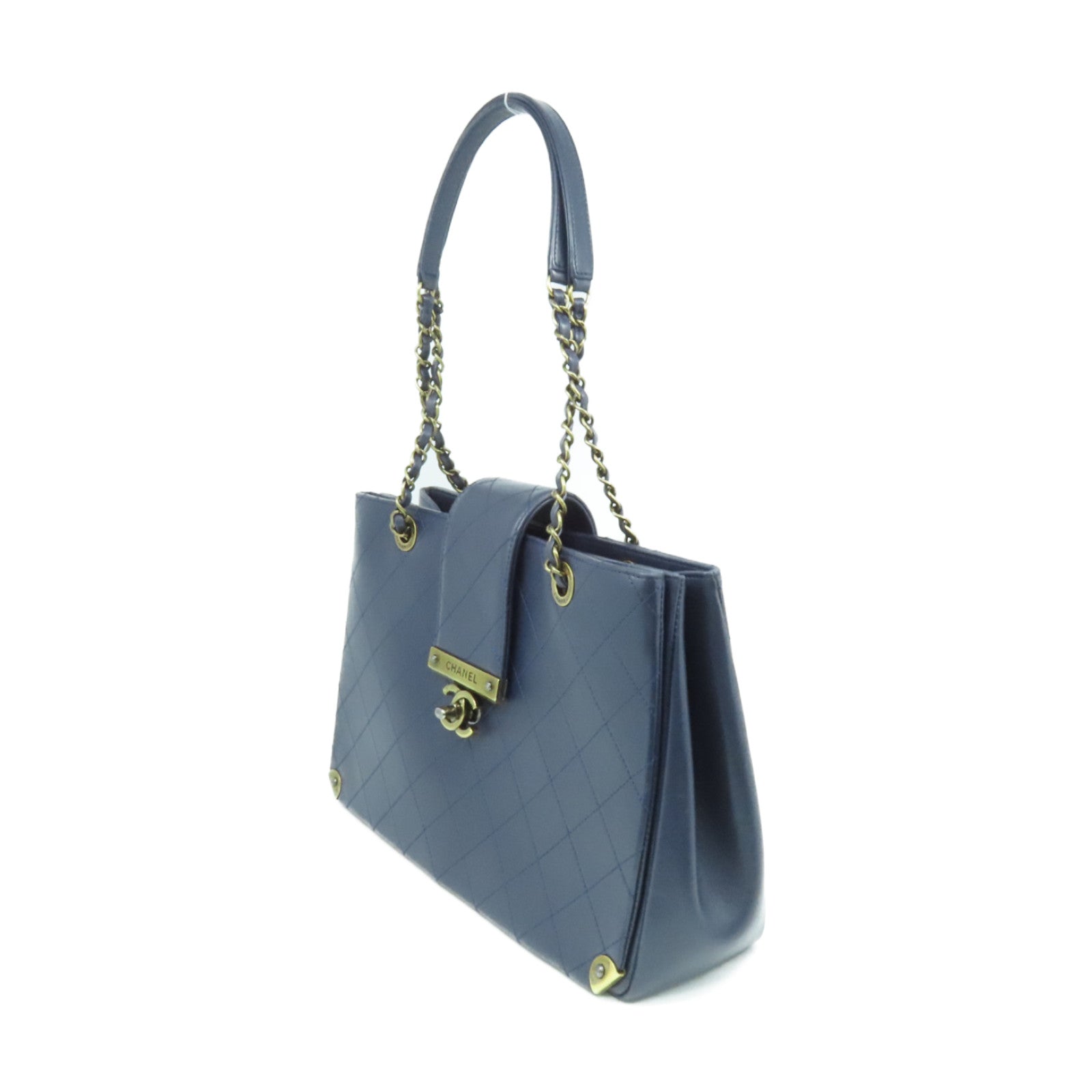 CHANEL Lingge cowhide leather Shoulder Bag gold buckle chain shoulder bag dark blue