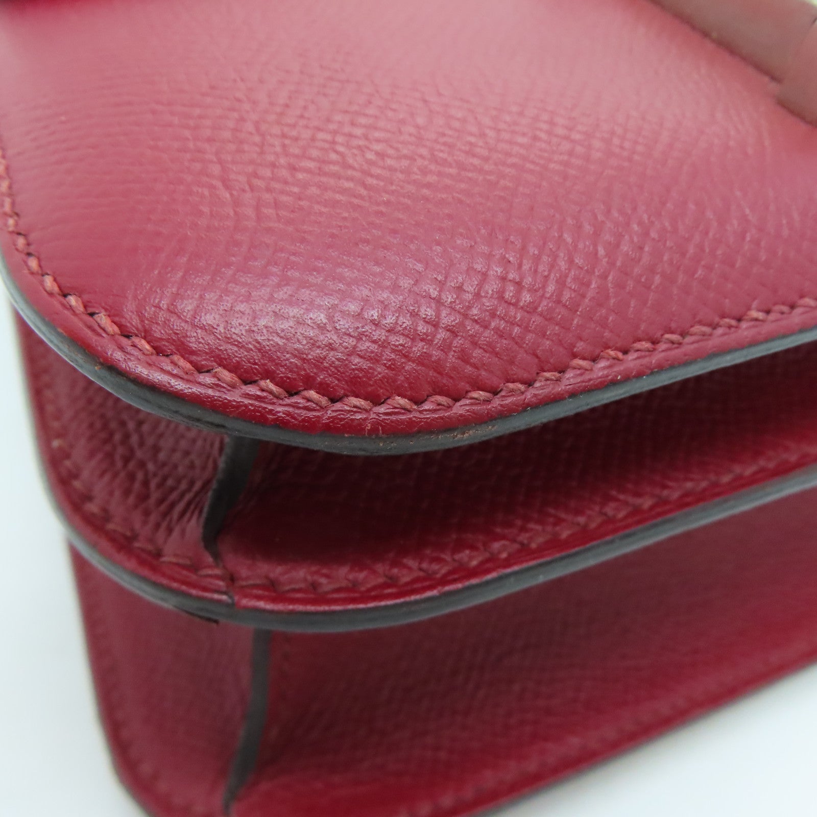HERMES Epsom皮革Constance 24银扣肩背袋Rouge Grenade/红色